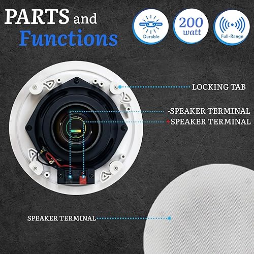 Miniatura 8 de Vaiyer Juego de 4 altavoces sin marco de 5.25 pulgadas, 8 ohmios y 200 vatios, montaje empotrado en la pared en el techo de 2 vías de graves medios,