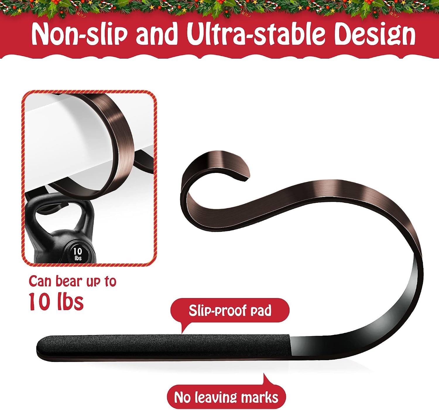 Loncaster Christmas Stocking Holders for Mantle Set of 12, Non-Slip Adjustable Stocking Holders, Stocking Hanger for Christmas Party Decorations(Bronze)