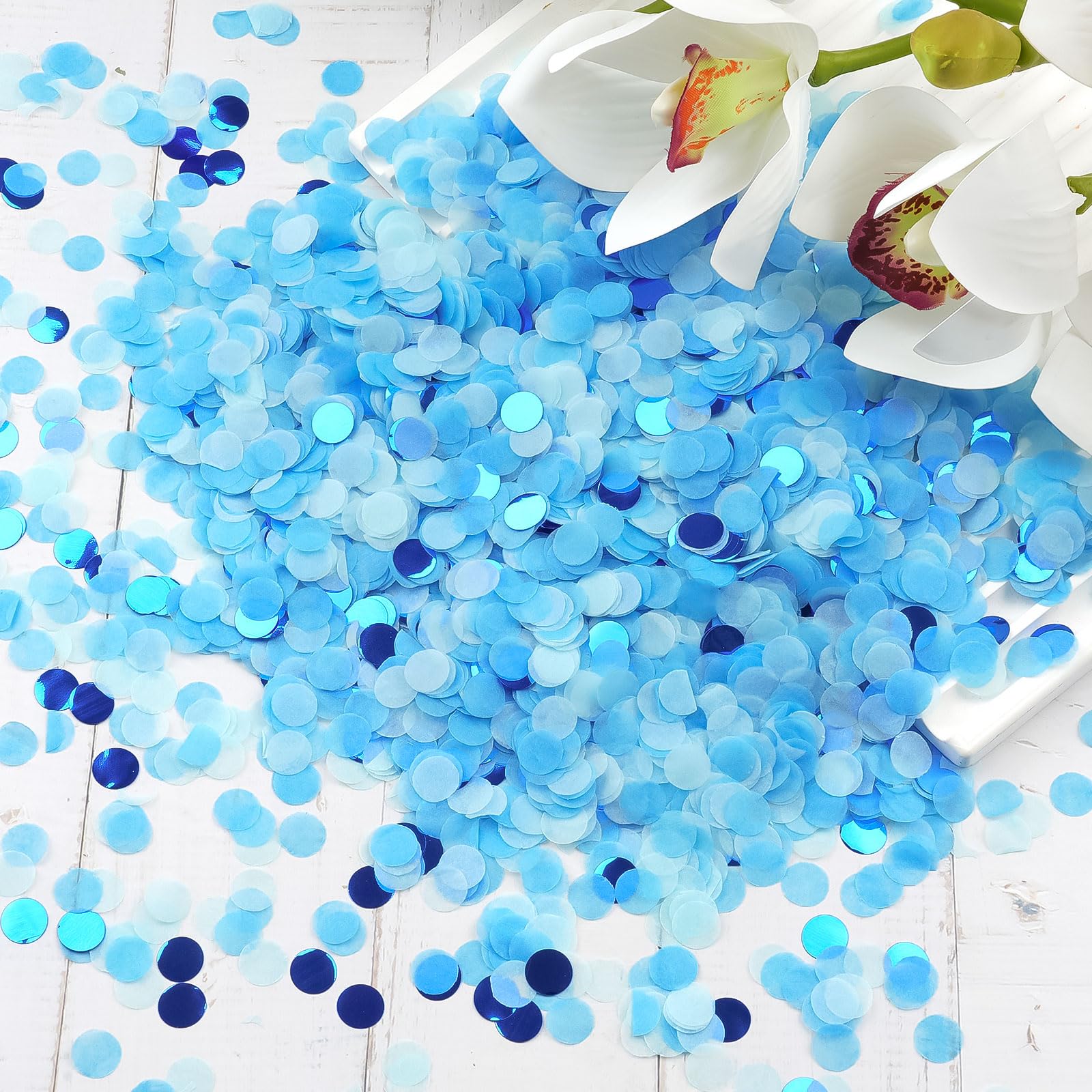 Yuanchu 6000 coriandoli, 2,5 cm, coriandoli colorati, 50 g, per compleanno, matrimonio, multicolore, rotondi, decorazione da tavolo, per carnevale, Natale, battesimo, baby shower, decorazione (blu
