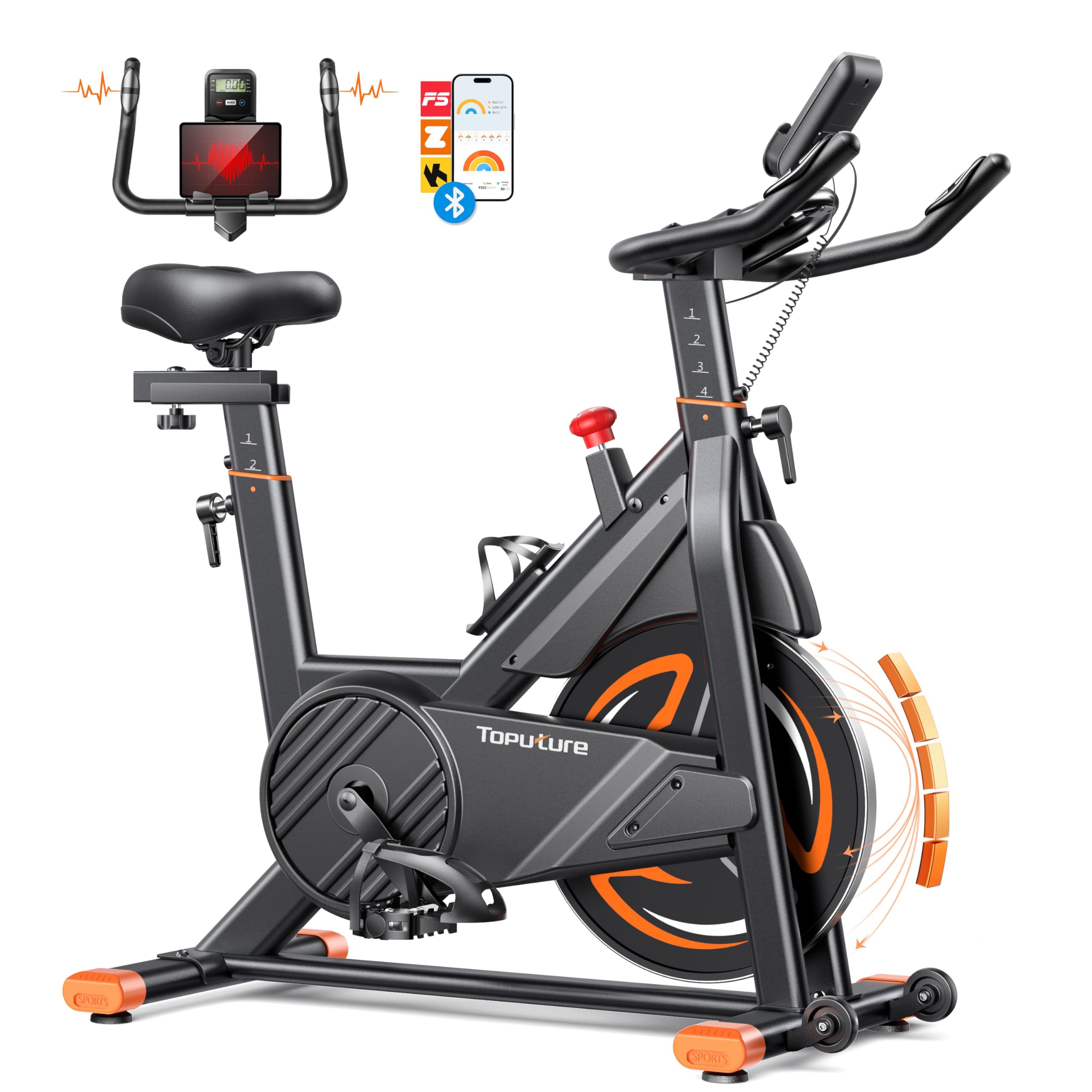 2025Toputure Home Exercise Bike with App, Home Exercise Bike with 0-100% Magnetic Resistance, 15kg Flywheel, LCD Screen and Heart Rate Sensor, Supports up to 160kg