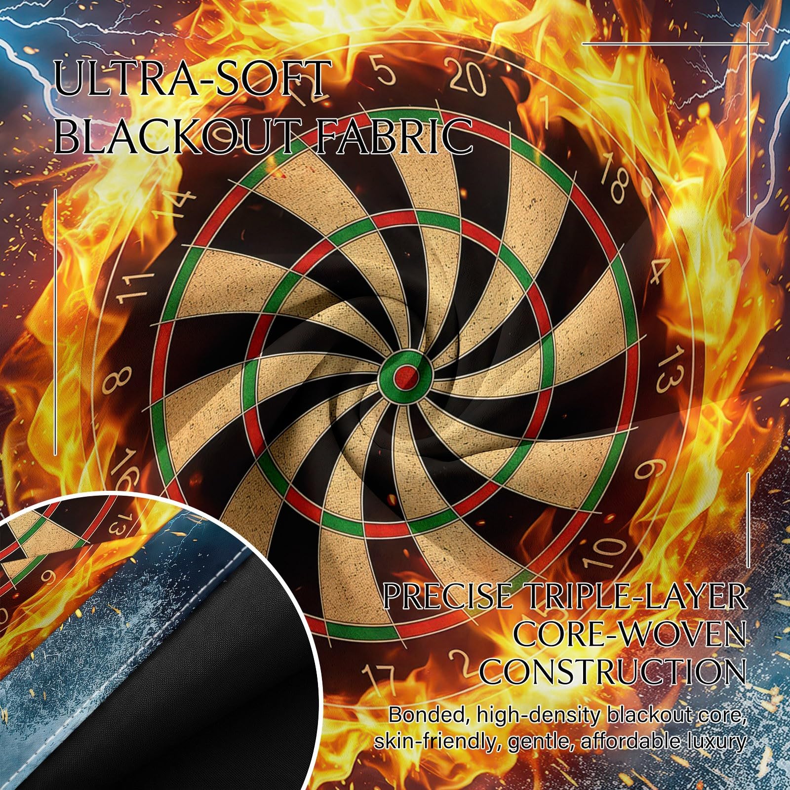 Sportowa abstrakcyjna zasłona zaciemniająca do darta szer. 140 cm x dł. 259