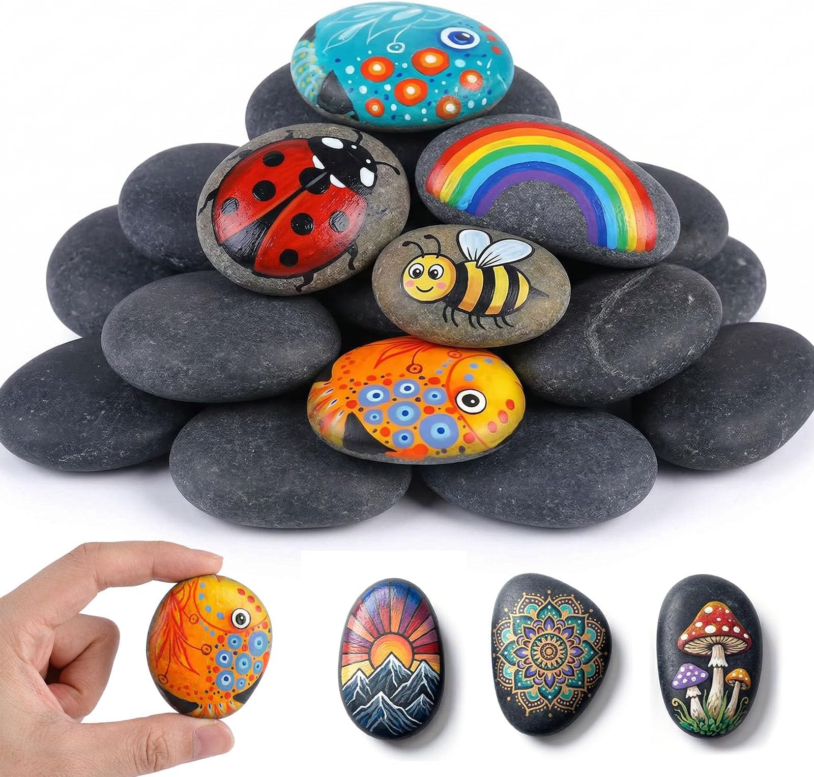 VGOODALL 15PCS Painting Rocks, River Rocks for Painting DIY Rocks Natural Smooth Rocks for DIY Craft School Kindness Project Decorations