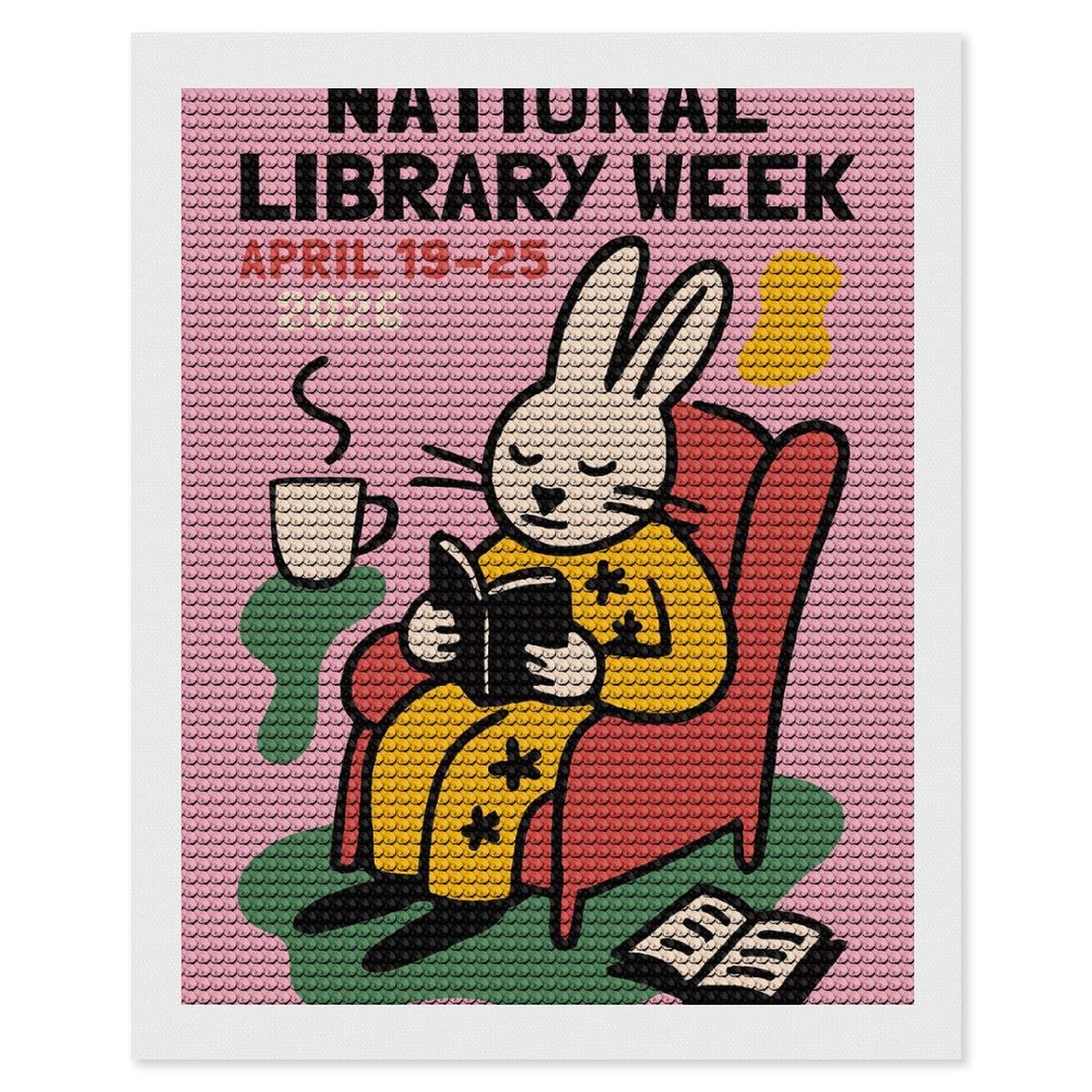 Junmoney National Library Week 2026 Wall Art DIY Diamond Art Canvas Kit 16"x20", Winter Craft, Mindful Craft Project, Aesthetic Room Decor, Decor Project