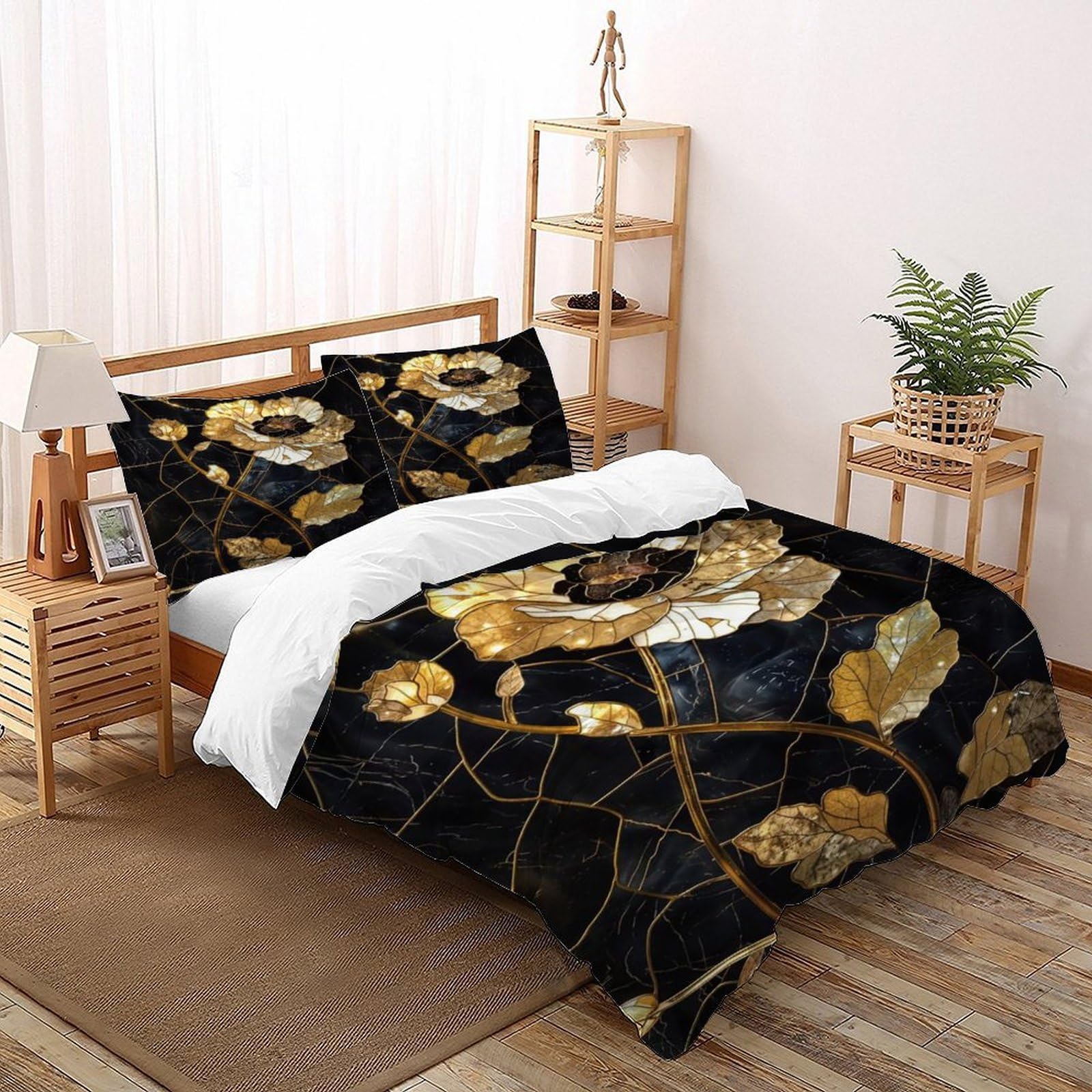 Housse de couette noire et dorée 200x200 pour créer une ambiance cocooning chic