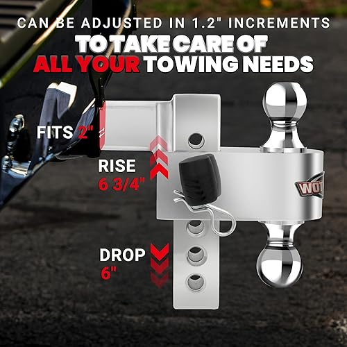 Miniatura 4 de Uriah Products Aluma Tow Adjustable Lightweight Aluminum Alloy Trailer Hitch Interchangeable Ball Mount with 6 Inch Drop Distance