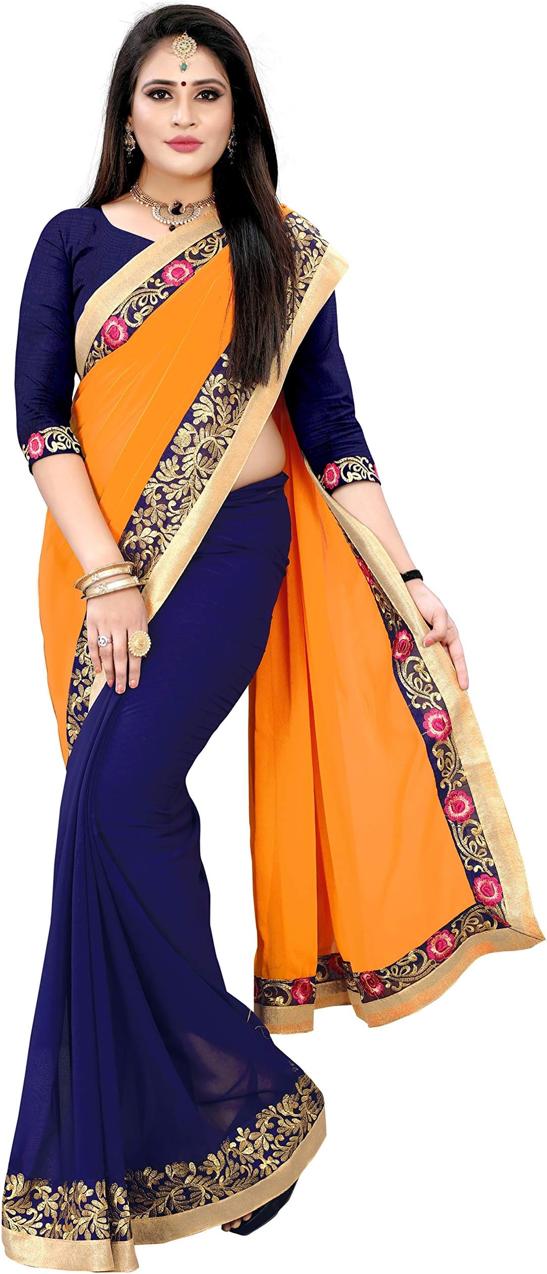 Kuki Women's Georgette Saree With Blouse