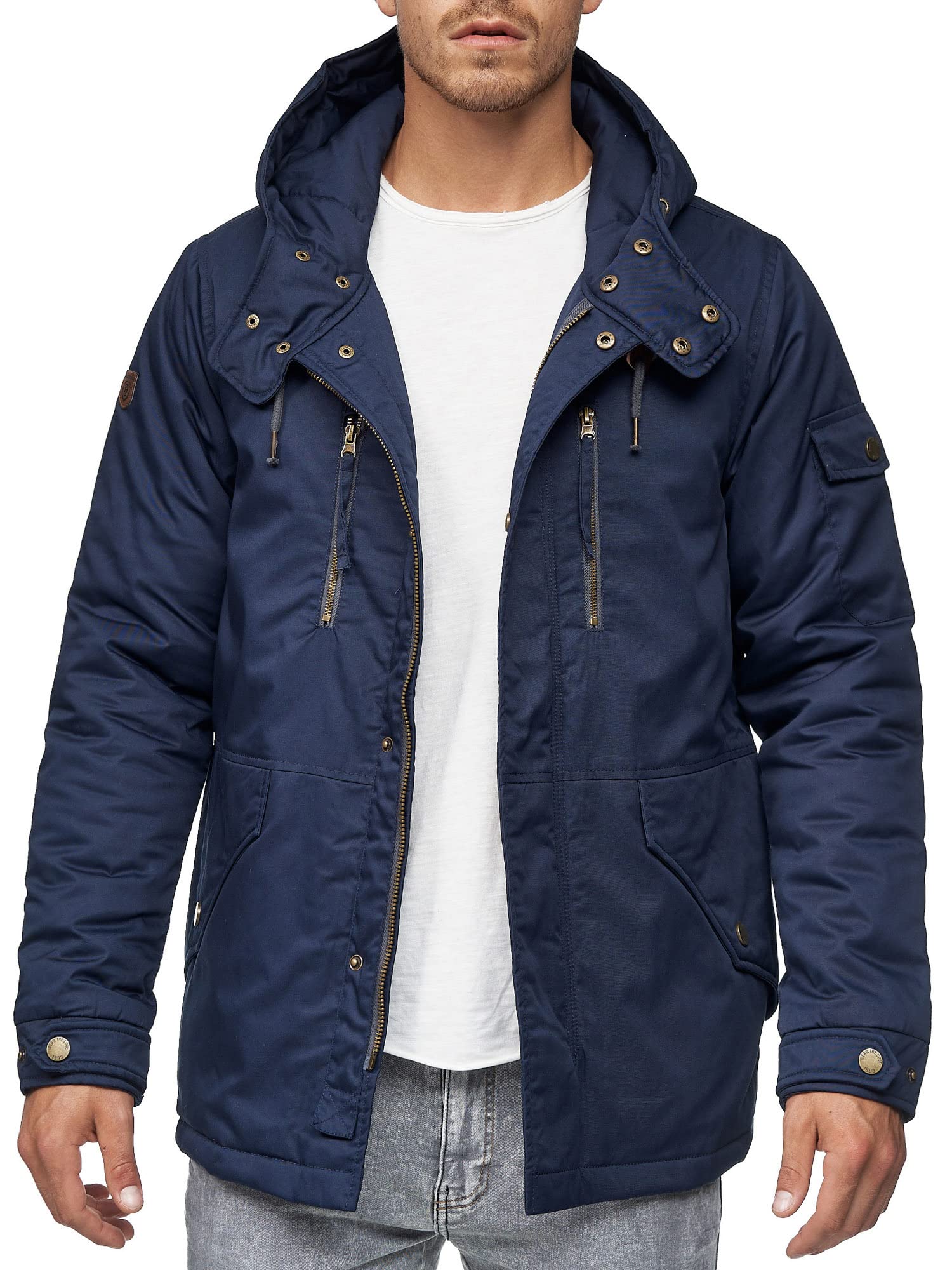 Indicode Herren Elmhurts Herrenmantel Parka mit verdeckter Knopfleiste | Eleganter Herrenmantel mit Kapuze und zeitlosem Design, Herrenjacke, Kurzmantel, Outdoorjacke, warmer Wintermantel für Männer