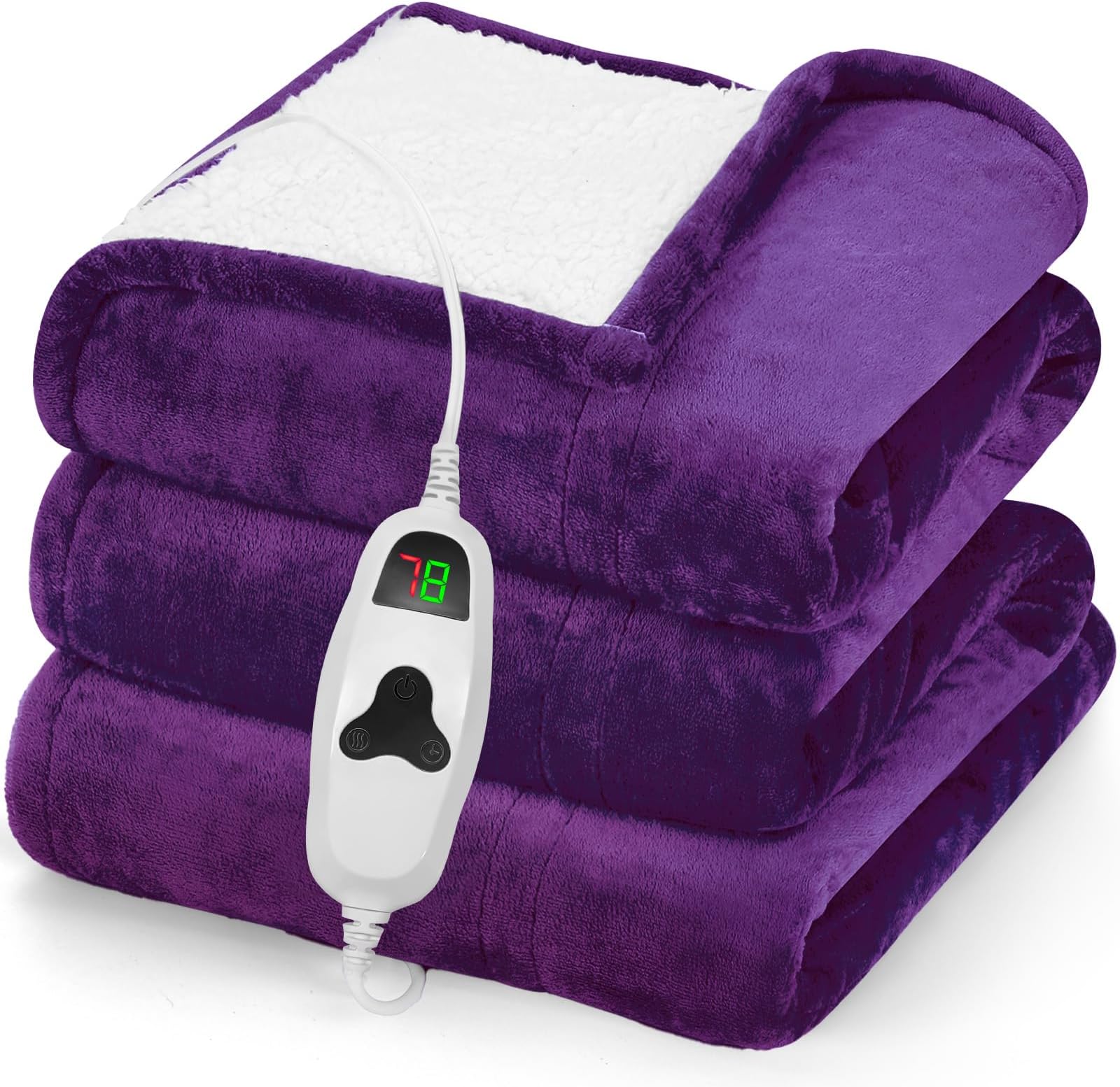 greenoak Heated Blanket Electric Throw 50"X60", Heating Blanket with 10 Heat Levels 1/2/4/6/8 Hours Auto-Off Overheat Protection, Flannel Sherpa Soft Warm Heater Blanket, ETL Certified Taro Purple