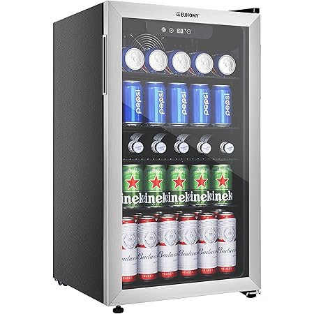 Euhomy Beverage Refrigerator and Cooler, 120 Can Mini fridge with Glass Door, Small Refrigerator with Adjustable Shelves for Soda Beer or Wine, Perfect for Home/Bar/Office