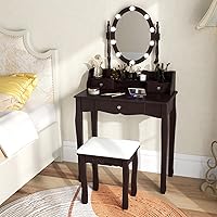 Vista 2 de CHARMAID Escritorio de maquillaje para niñas con luces, mesa de tocador con espejo iluminado, 3 modos de iluminación, brillo ajustable, mesa