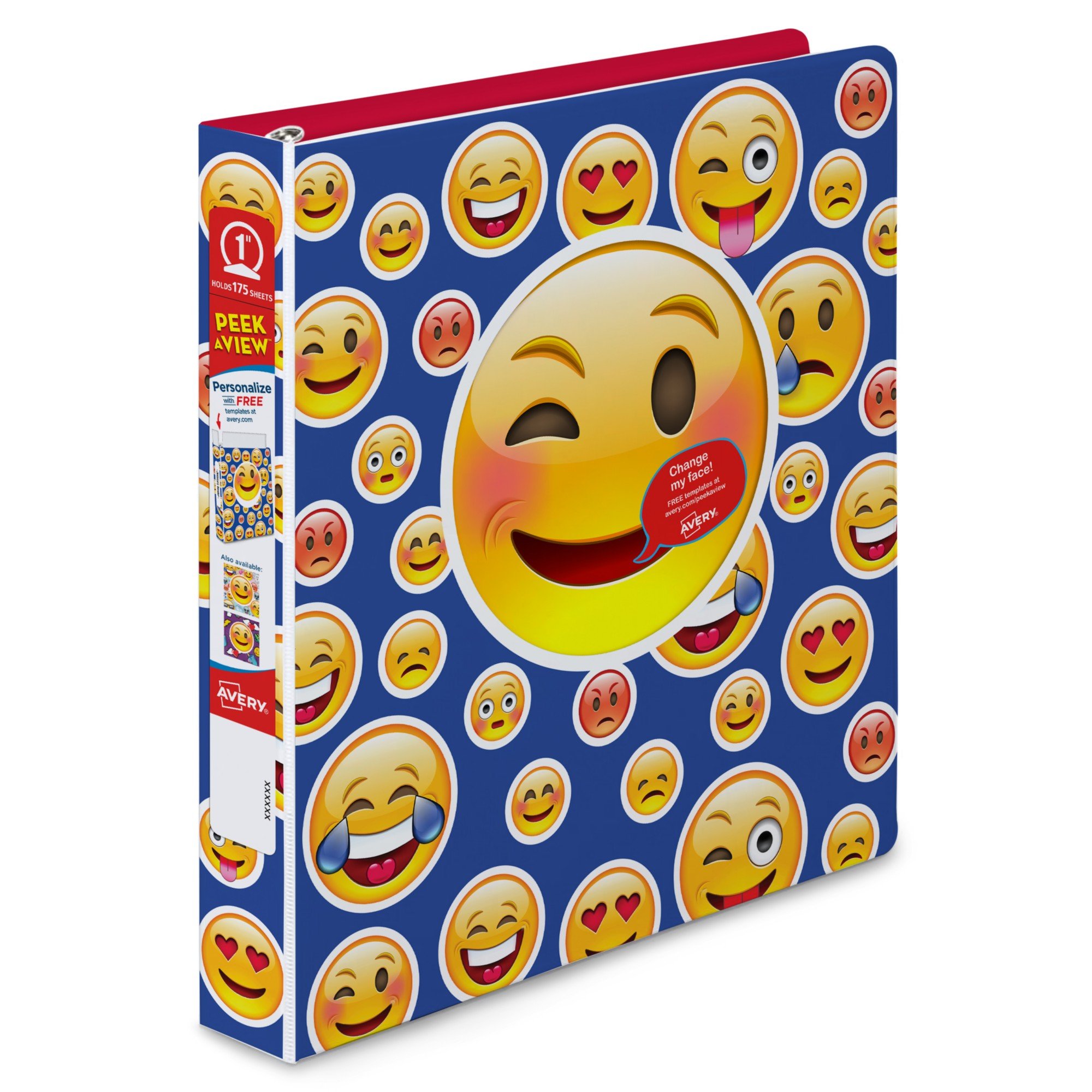AveryPeek a View Binder, 1" Round Rings, 175-Sheet Capacity, Blue People Emoji (26753)