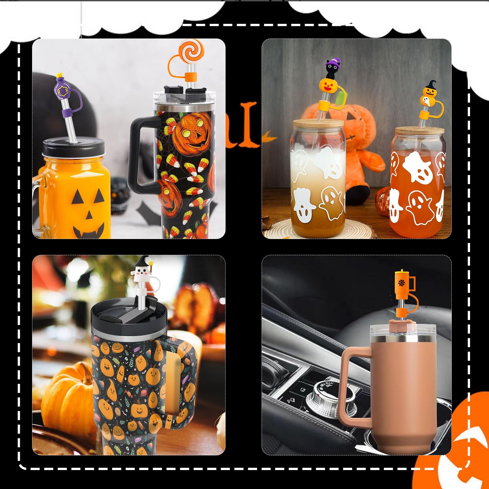 Censuob 8 Pcs Halloween Straw Covers Cap for Stanley Cup 10 mm 0.4in Dustproof Straw Toppers for Stanley Accessories Reusable Silicone Straws Tips for Halloween Gifts - Image 4