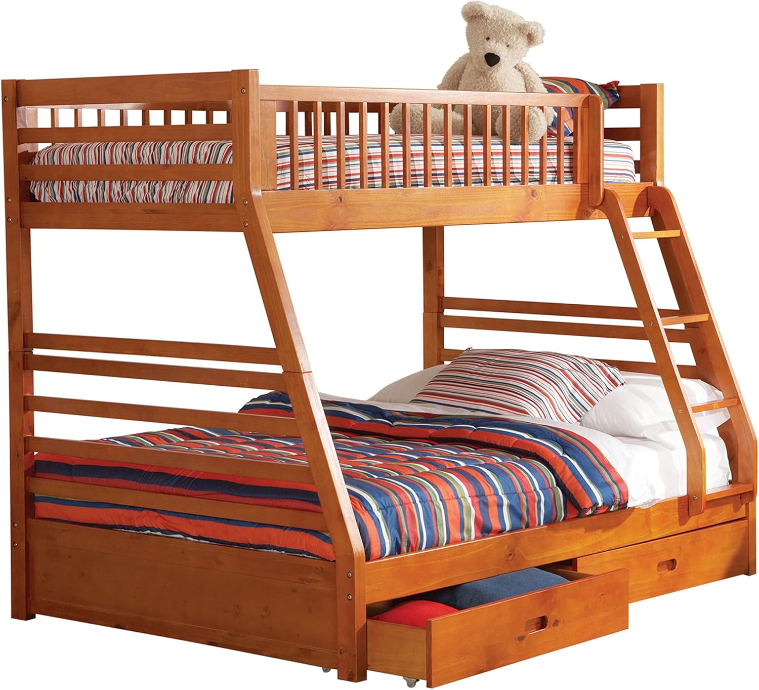Coaster Twin Full Bunk Bed with Storage Drawers, Cherry Finish