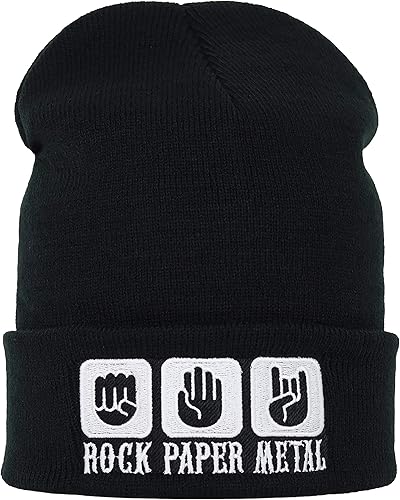 Gorro de metal pesado, roca, papel, gorro de metal unisex Gorro con puños para hombres y mujeres, ropa urbana de metal pesado con bordado, gorro de
