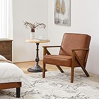Yaheetech Light Brown Faux Leather Accent Chair - Modern Retro Armchair with Wood Frame, 300 lb Capacity Lounge Chair for Living Room Office