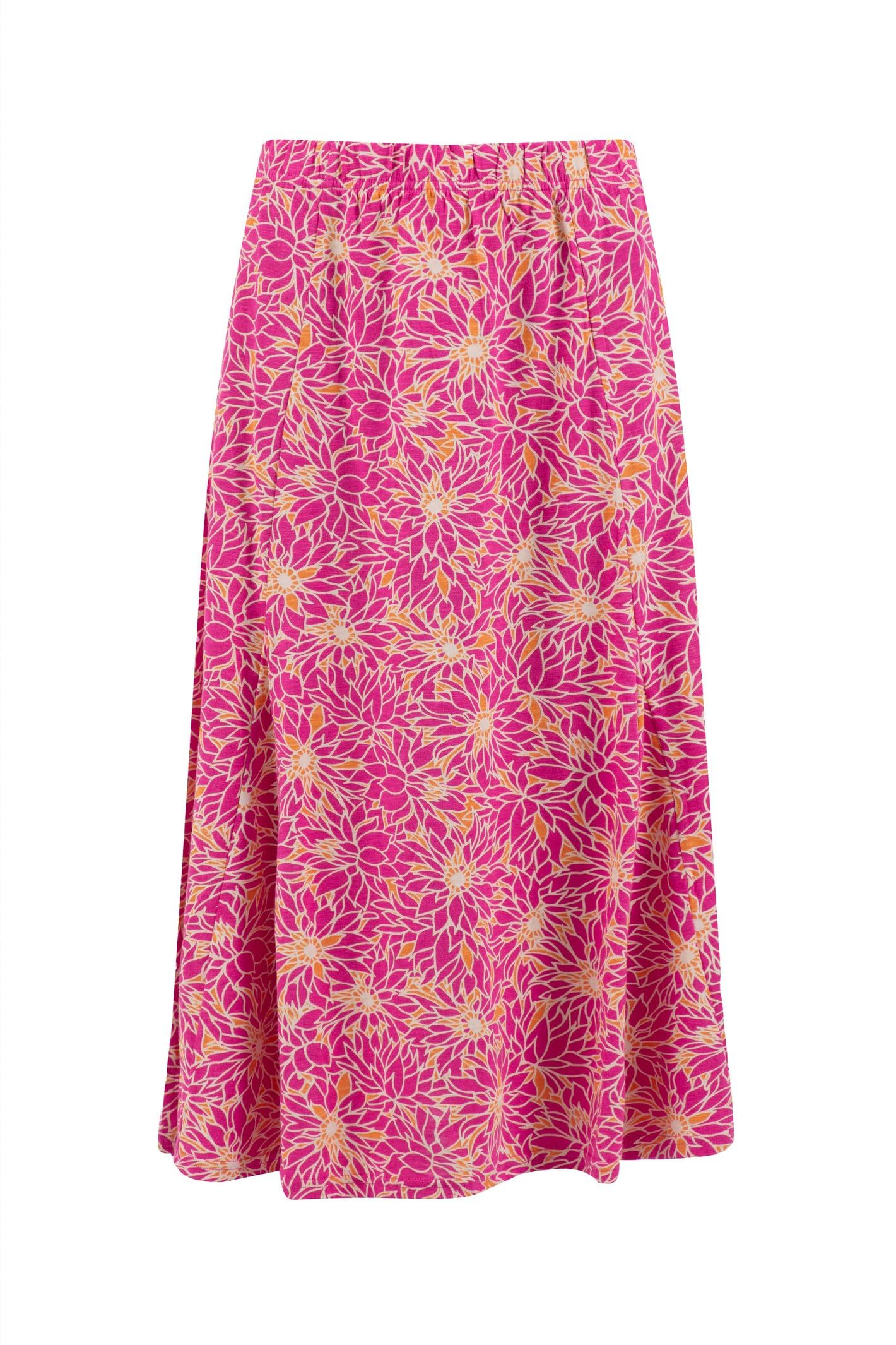 Weird Fish Women's Romaro Printed Jersey Midi Skirt in Bright Pink | Size: 14