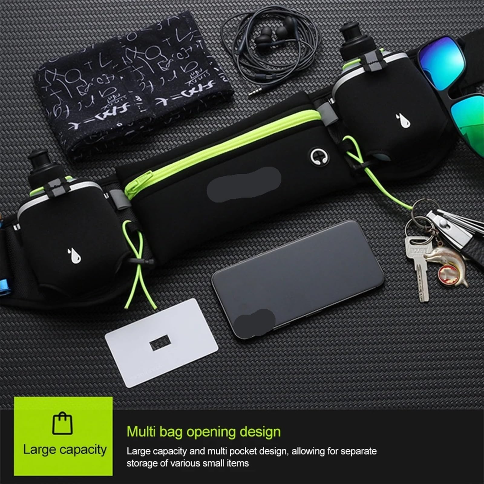 Männer Laufen Taille Taschen Gürteltasche mit Wasserflasche Mehrere Sport Fanny Telefon Pack Frauen Übung Marathon Für Running(Black)
