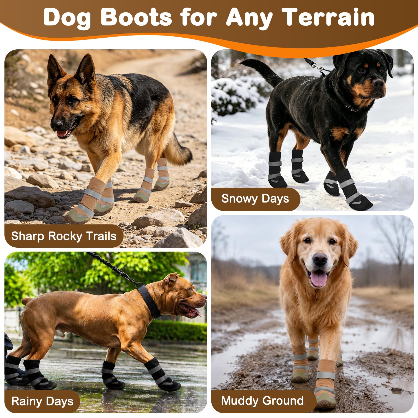 LUCKYPAW Chaussures d'hiver imperméables pour chien avec doublure en