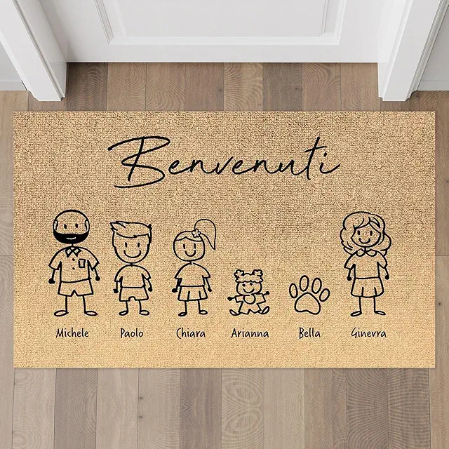 Zerbino Personalizzato Famiglia con Figure Stilizzate - Cocco Naturale 90x60 cm
