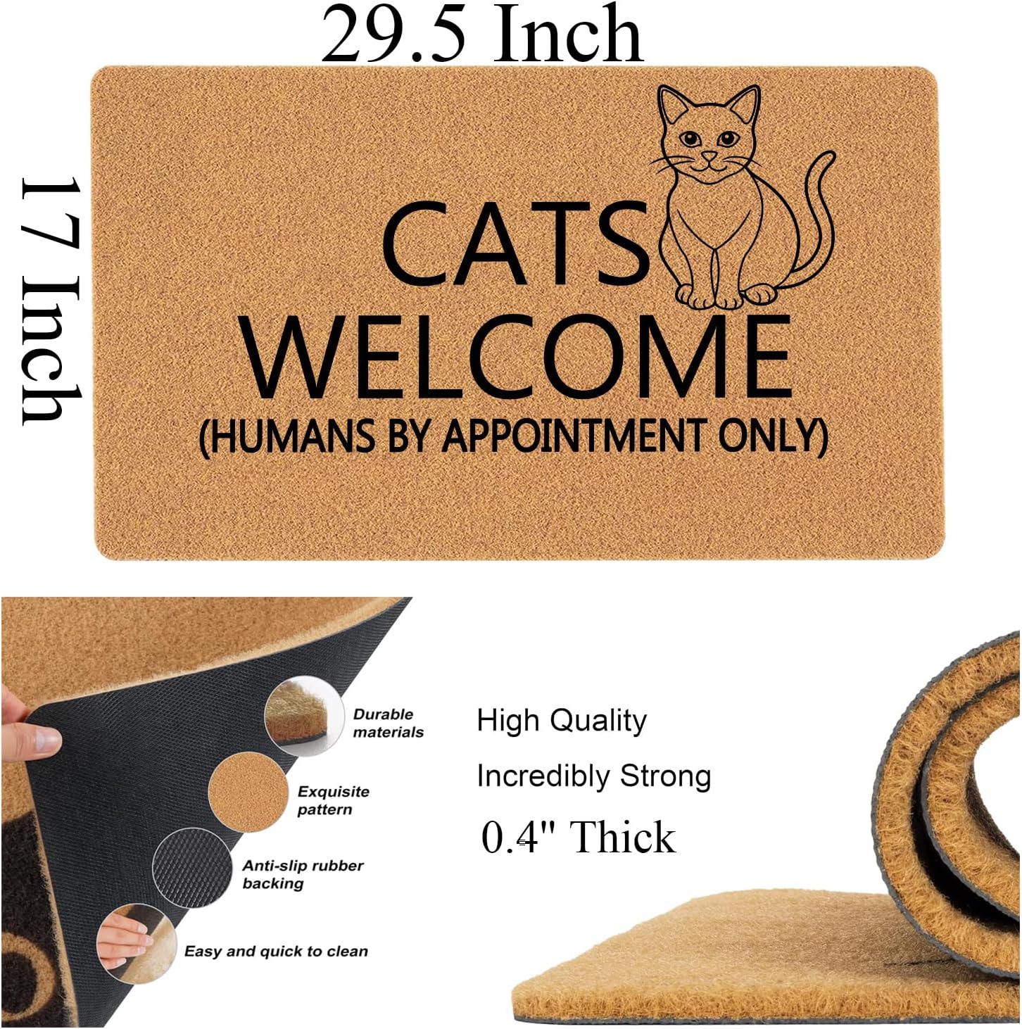 Funny Welcome Doormat Cats Welcome (Humans by Appointment Only) Personalized Non-Slip Rubber Mat for Front Door Prank Housewarming Gift Indoor Outdoor 30x18 Inches