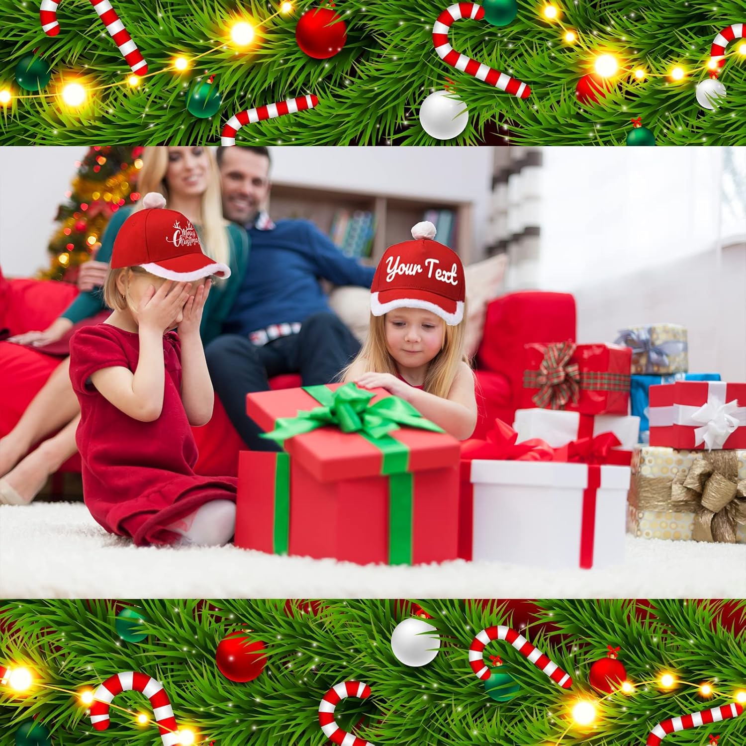 Christmas Santa Baseball Hat Santa Claus Costume hat with Fuzzy Fur Pom - Image 4