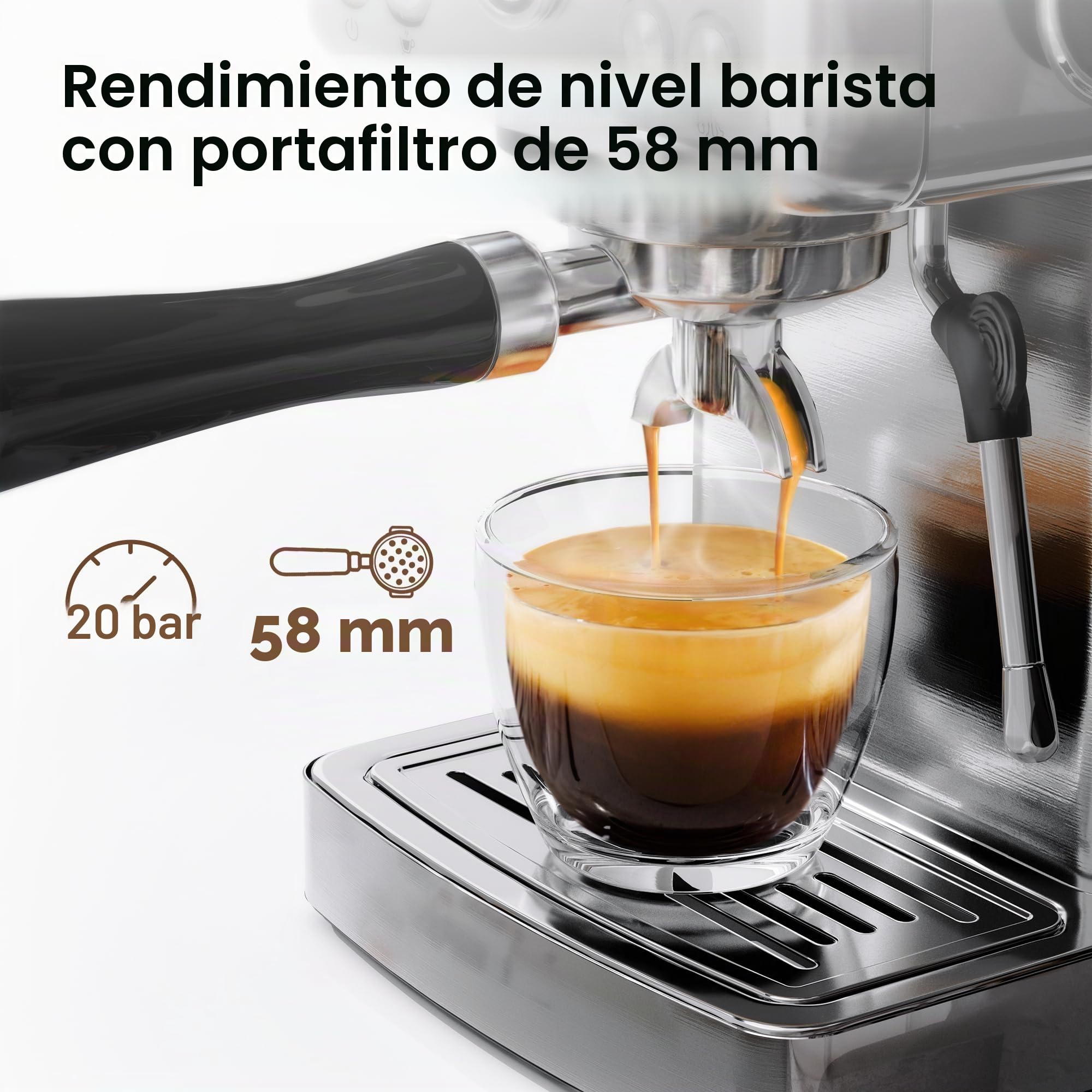 HIBREW H10A - Máquina espresso de 58 mm, cuerpo de acero inoxidable con espumador de leche, ajustes personalizables, pantalla inteligente + manómetro de 20 bares