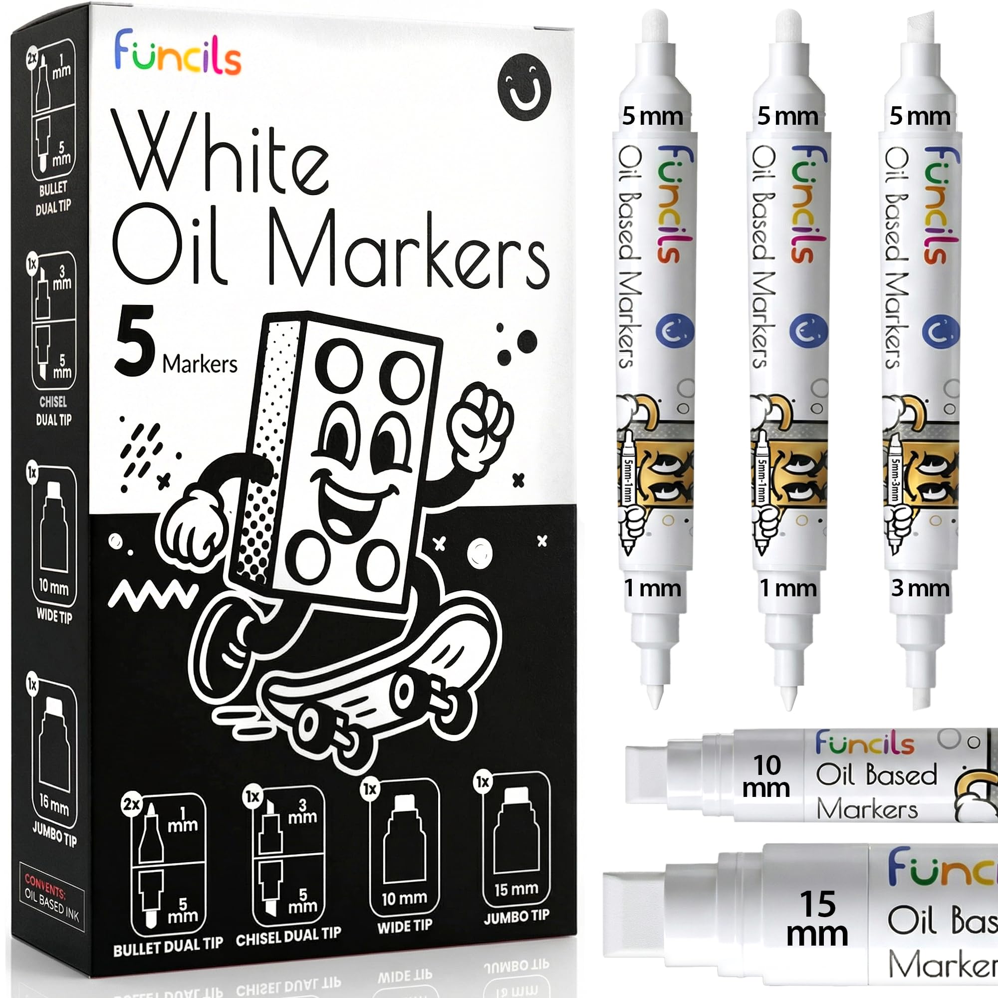 Funcils 5 White Paint Pen Pack