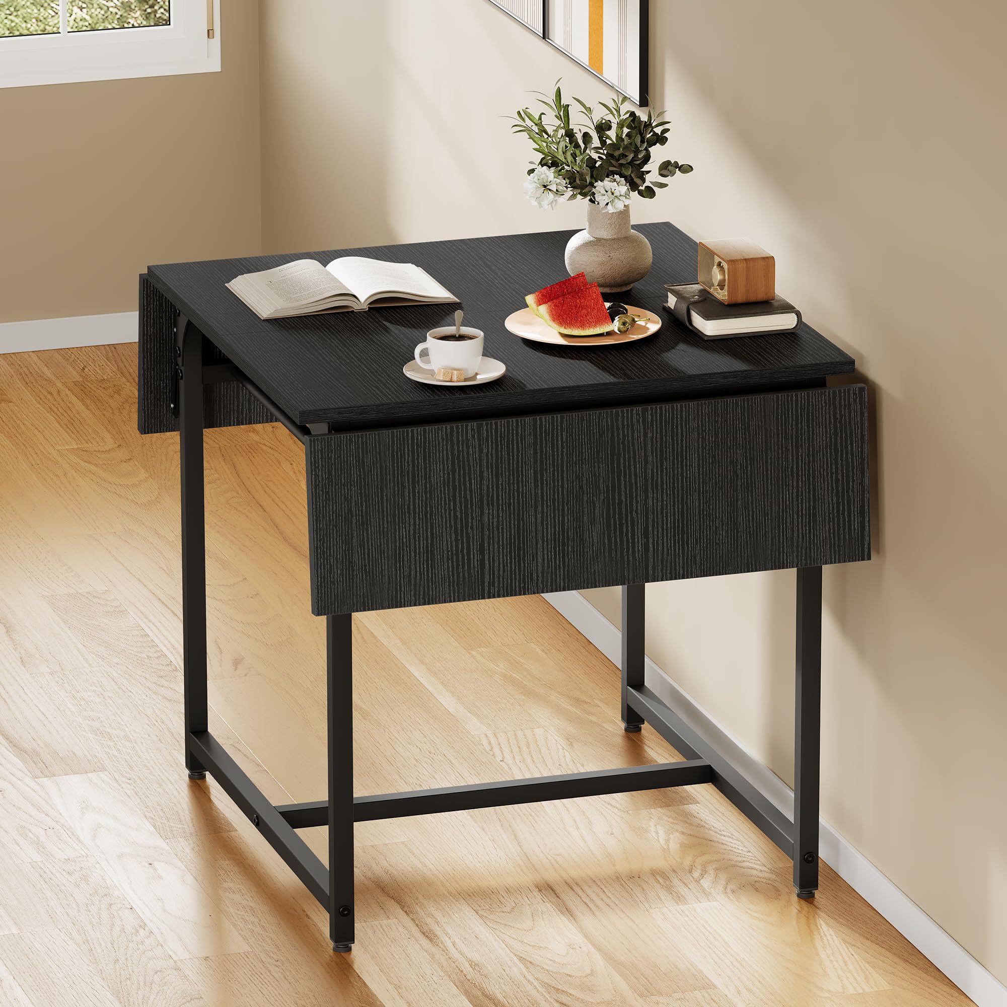 YITAHOME klappbarer Esstisch, ausdehnbarer Drop Blatttisch mit Aufbewahrungshalter und 4 verstellbaren Beinen, Sitzplätze für 2-6 Personen, 120 x 78 x 75cm, schwarz