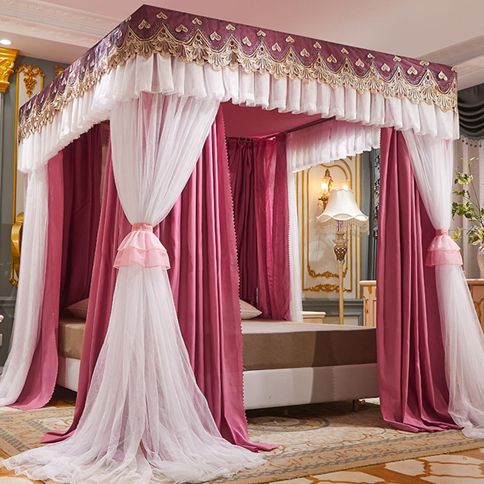 Moustiquaire Princesse lit double avec support métal et 4 rideaux d'angle design