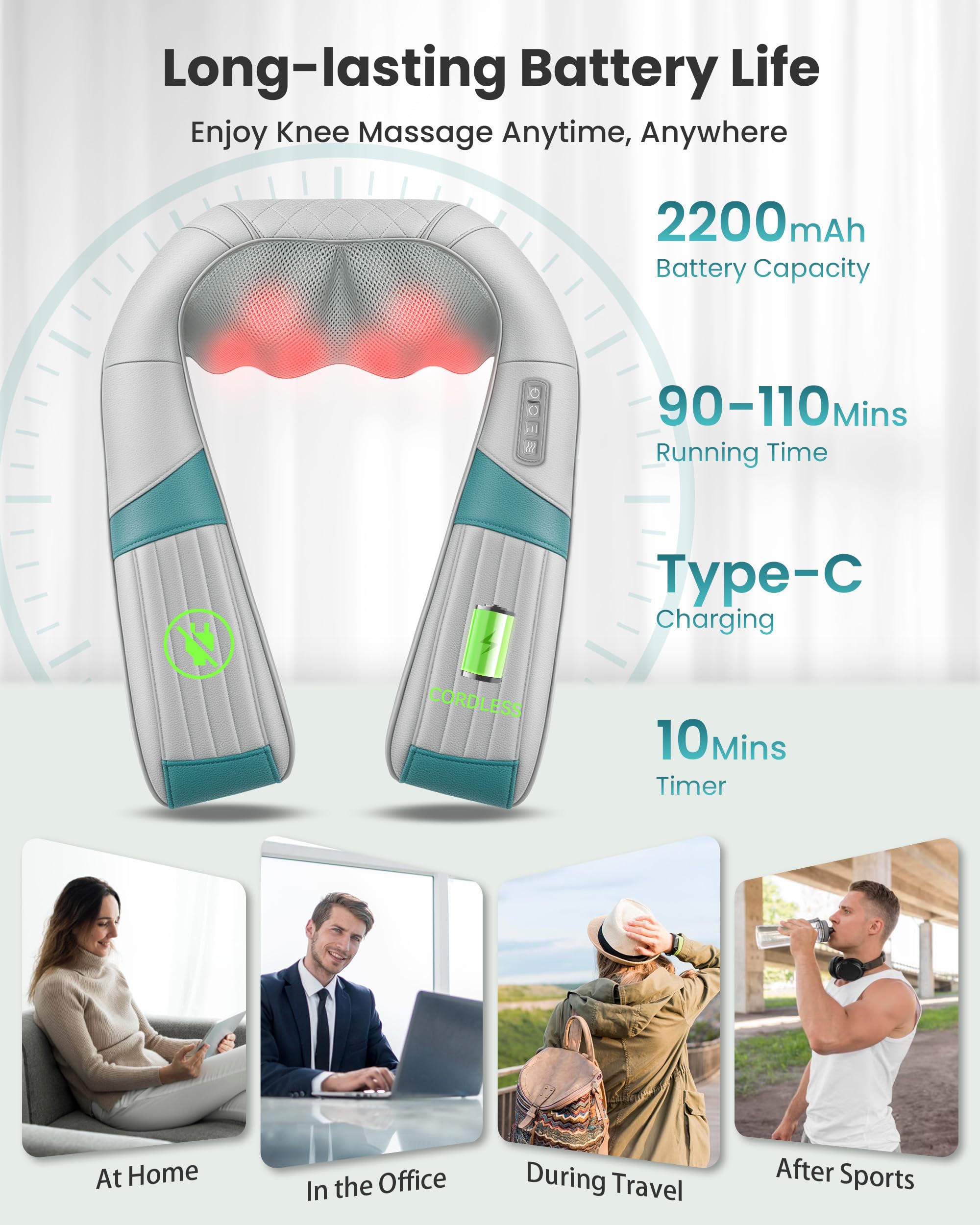 Snailax Masseur Cervical sans fil avec Chauffage, masseur de cou Shiatsu avec massage par pétrissage 4D, appareil de massage pour nuque épaules dos, cadeaux pour hommes/femmes
