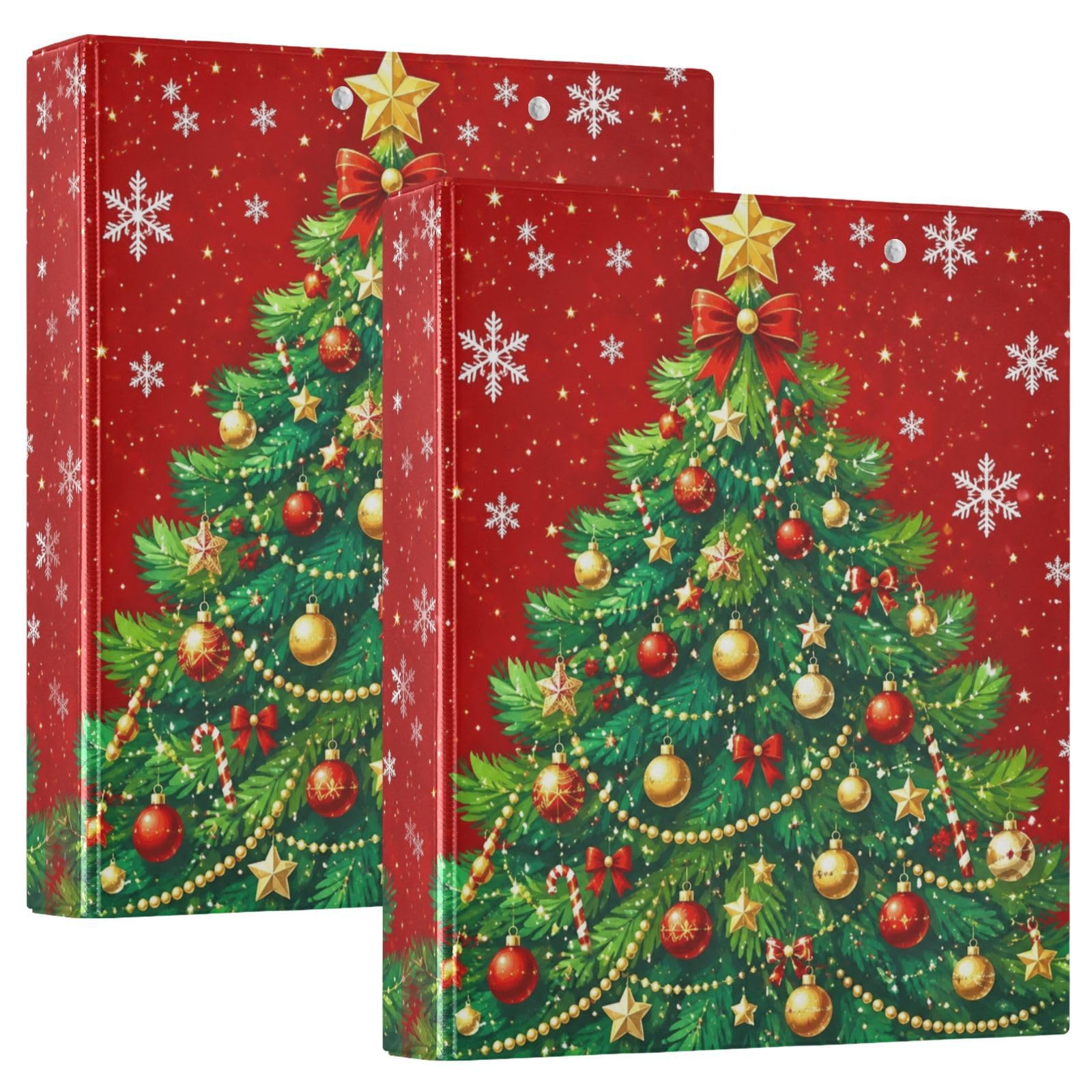 Christmas Tree Snowflakes Red 3 Ring Binder with 2 Interior Pockets 1.5 inch Binders 3 Ring Heavy Duty Fit 8.5" x 11" Letter Size for Office School, 2 Pack