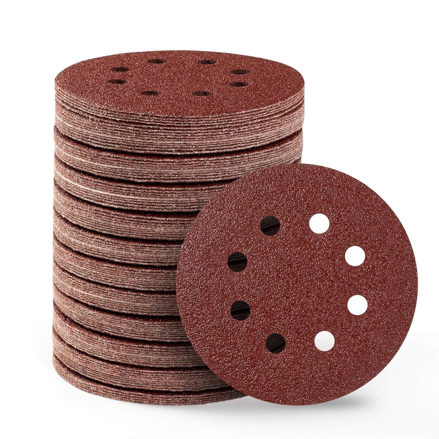 LESNIC 120 Grits Sanding Sheets 100pcs,125mm 5 inch 8 Holes Sanding Discs Pads Hook & Loop Sandpaper Sheet for Orbit Orbital Sander and All Oscillating Tools — image 1