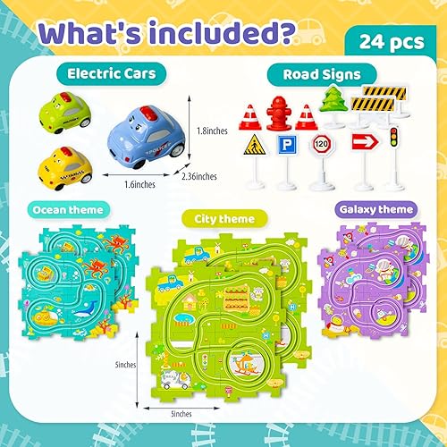 Miniatura 3 de Marlo & Buzz Juego de 24 piezas de rompecabezas de carreras para niños, 3 rompecabezas educativos de temática mixta con vehículos eléctricos para