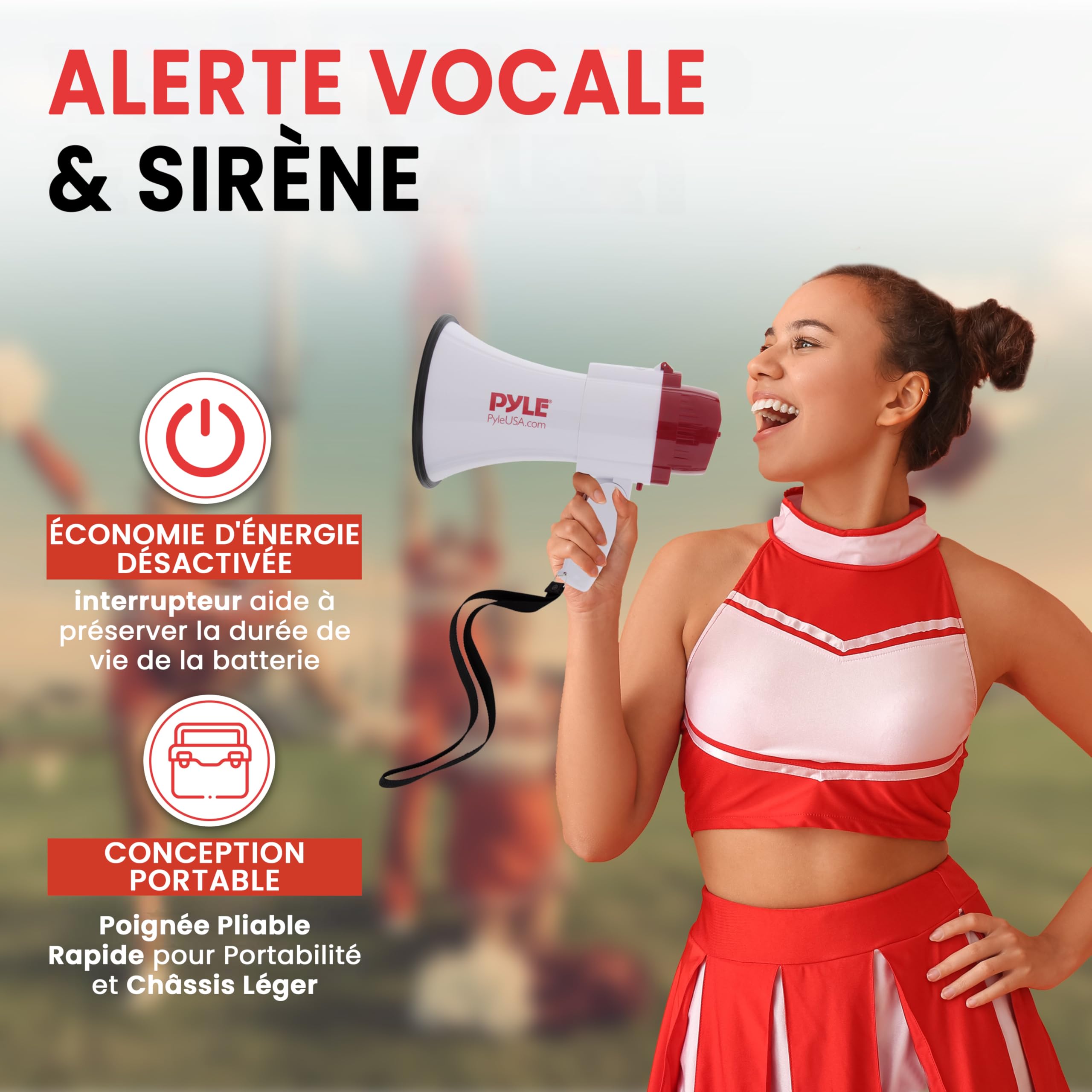 PYLE Haut-Parleur Mégaphone Léger - Mégaphone Porte-Voix avec Sirène Intégrée, Contrôle du Volume Réglable et Portée de 732 mètres
