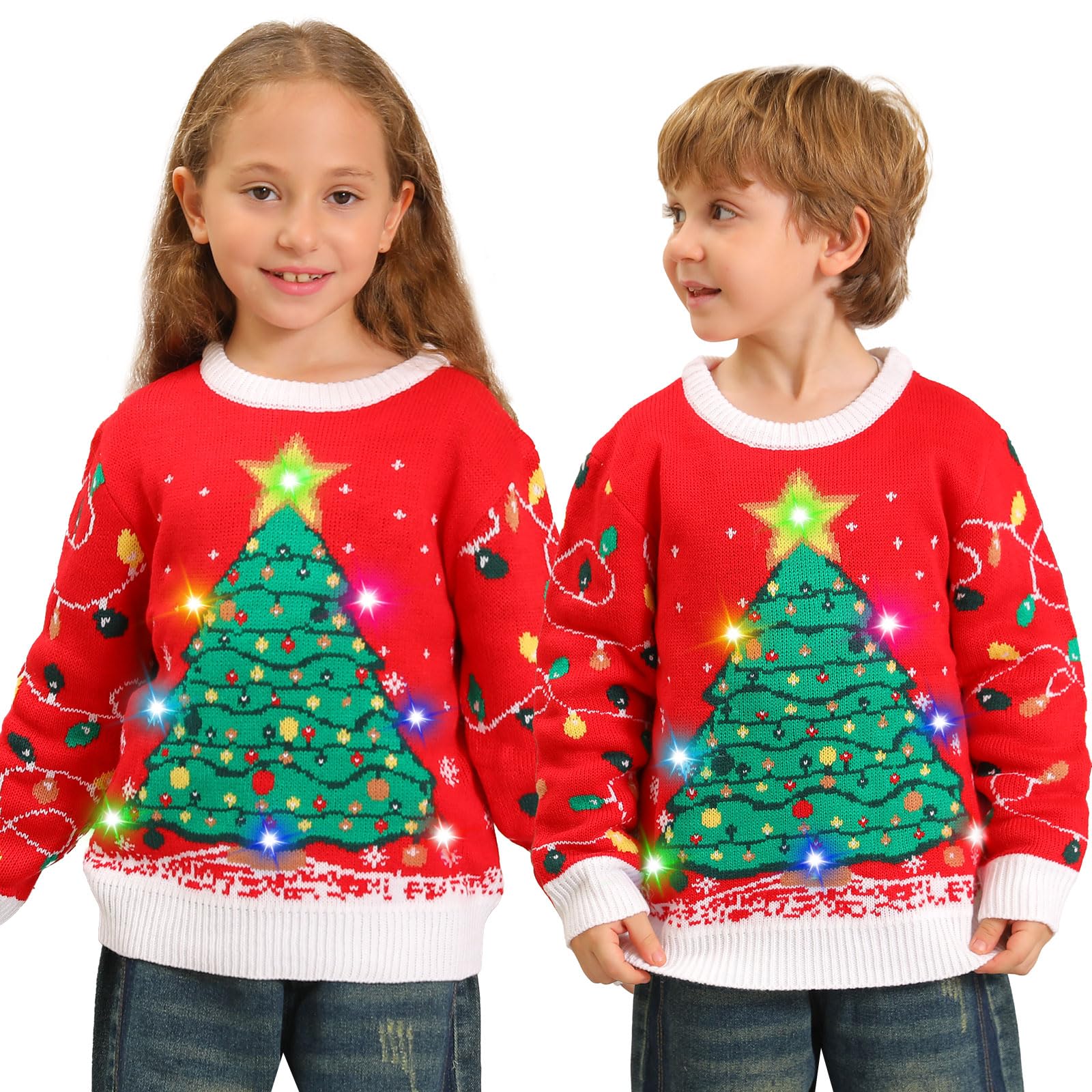 Maglione Natalizio Bambino con Luci, Maglioni Natalizi Bambini Divertenti, Girocollo Maglioncino Natalizio Famiglia Led Ugly Christmas Sweater,Brutti Maglioni di Natale per Bimbo/Bimba/Ragazza/Ragazzo