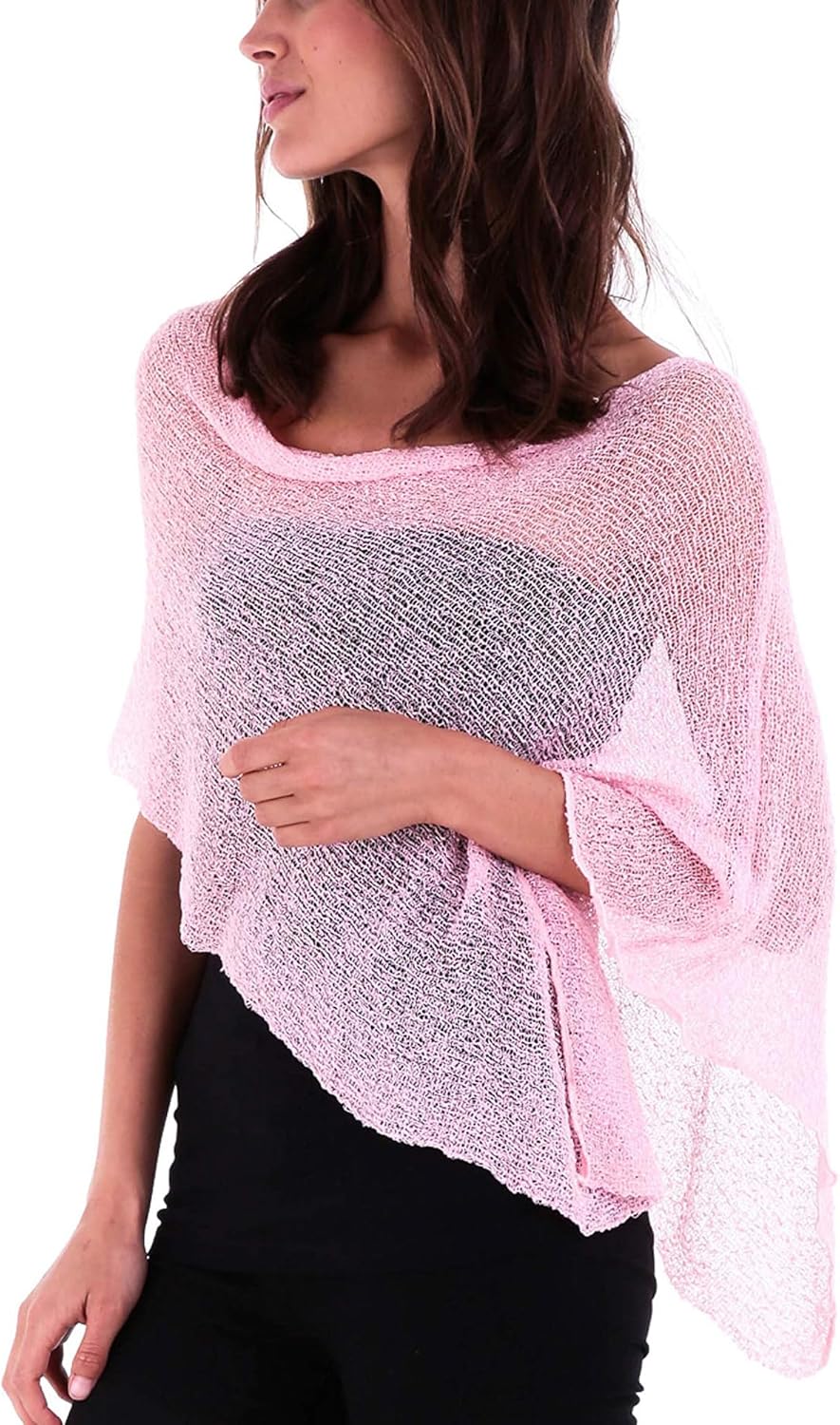 SHU-SHI Womens Sheer Knit Poncho Shrug Lightweight Cover Up One Size Fits Most - Image 3