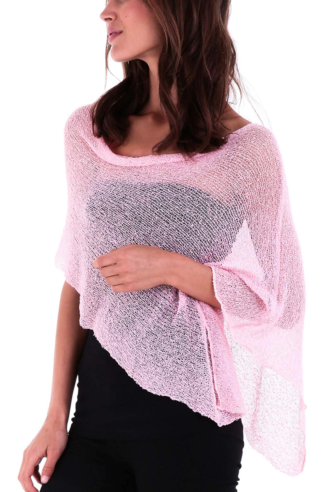 SHU-SHI Damen Poncho Leicht Sommer Transparenter Strick Poncho Schal & Cape, Sheer Cover Up, Pullover Poncho