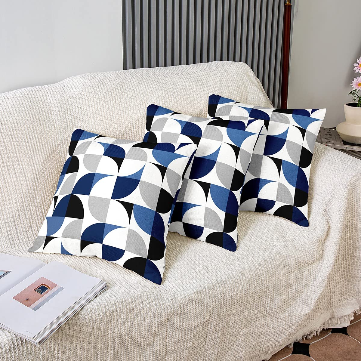 Home Sweet Home - Federe Cuscino 40x40 Cm - 4 Pezzi - Copricuscini In Cotone Lino Con Cerniera - Design Astratto Geometrico