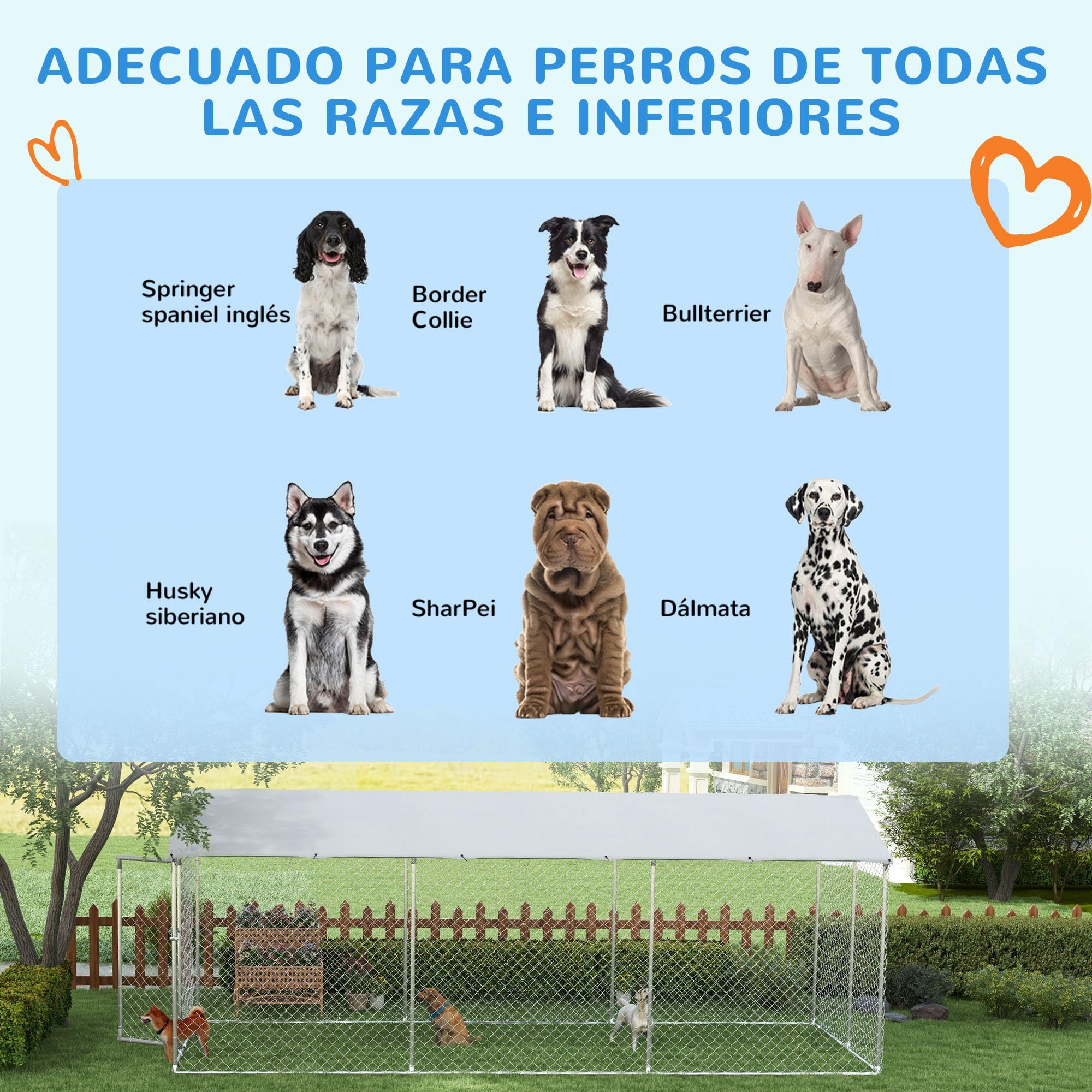 PawHut Perrera Jaula para Perros de Exterior con Puerta Perrera para Perros con Marco de Acero Toldo Impermeable y Anti-UV 600x230x230 cm Plata
