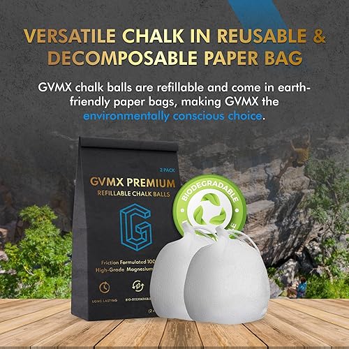 Miniatura 6 de Pelotas de tiza prémium de 4.59 oz (2 x 2.29 oz). Tiza de gimnasio de grado profesional en calcetín recargable. Embalaje ecológico. Accesorio de