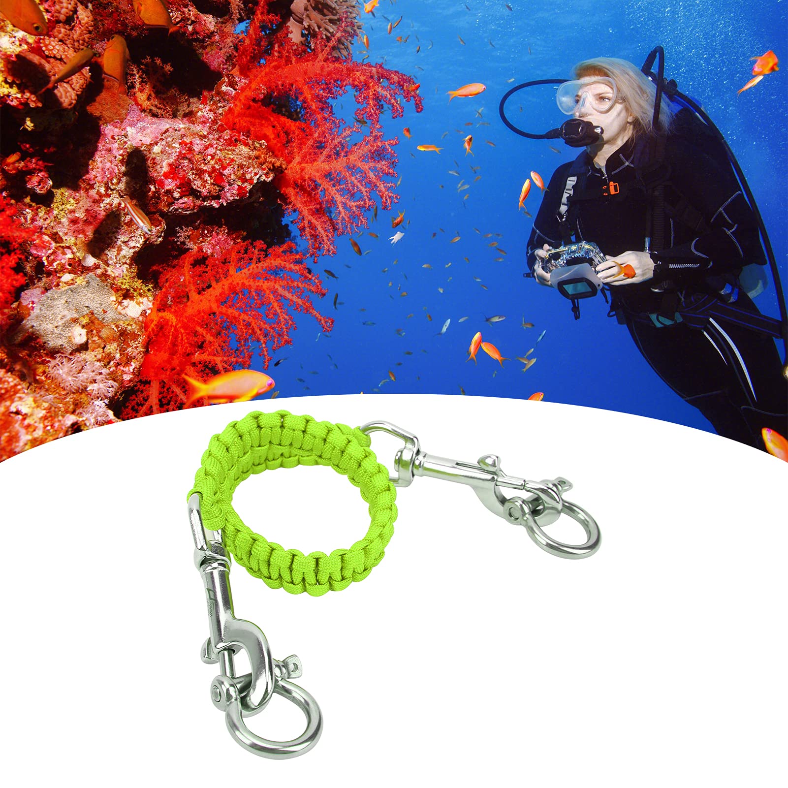 VGEBY Diving Camera Lanyard 316 Stainless Steel, 360° Flexible Rotation, for Dive (Green)