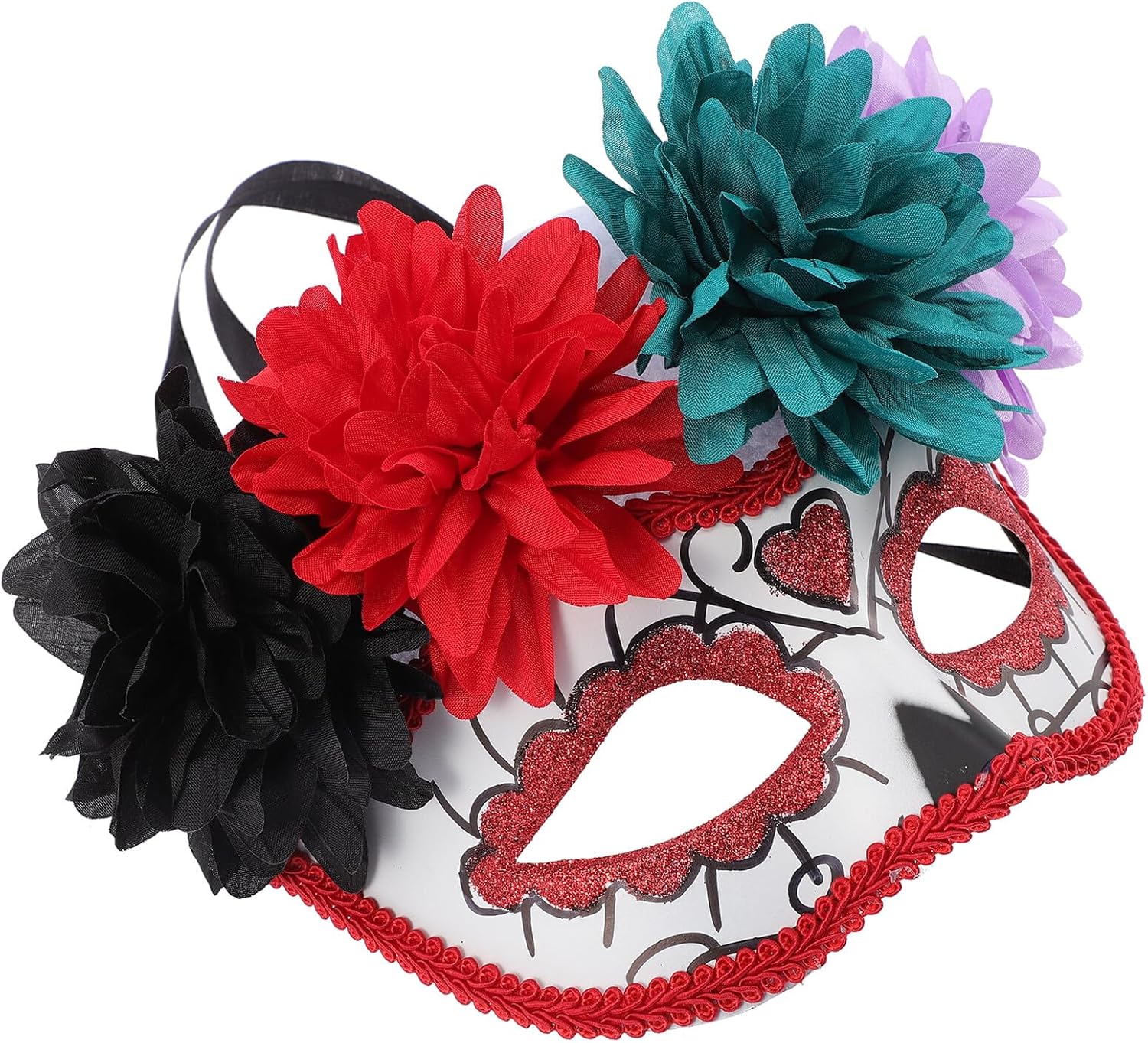 Operitacx Day of The Dead Half Face Mask with Floral Design Mexican Skull for Women Halloween Cosplay Party Accessory