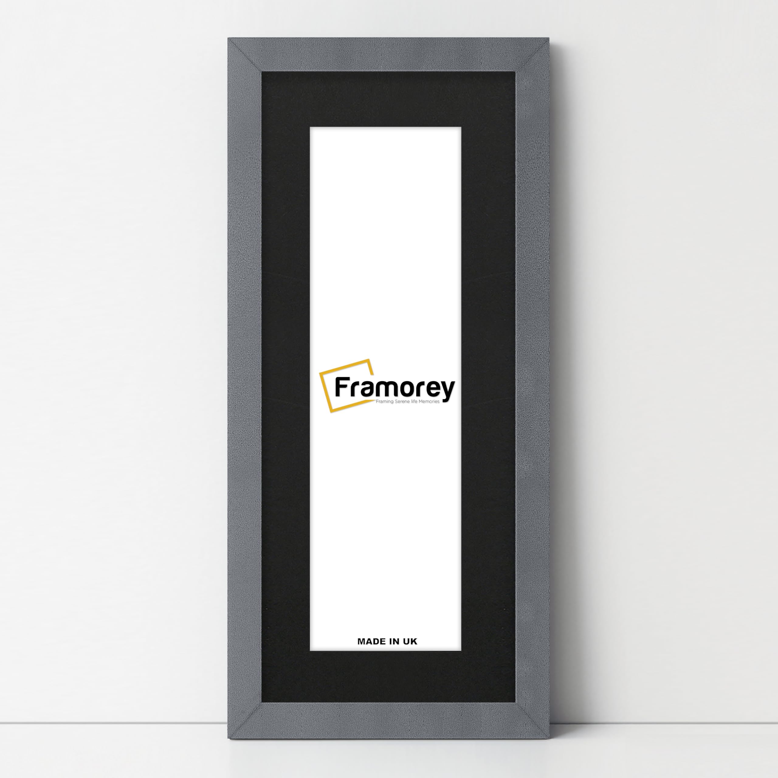 Framorey Framing Serene Life Memories Dark Grey With Black Mount Framorey Panoramic Style, Oxford Flat Wooden Effect Picture Frame, 28X20" Size Dark Grey Photo Frame With 24X16" Size Black Mount, Handmade Frame, Wall Art Hanging Frame, Best Home Decor Frames