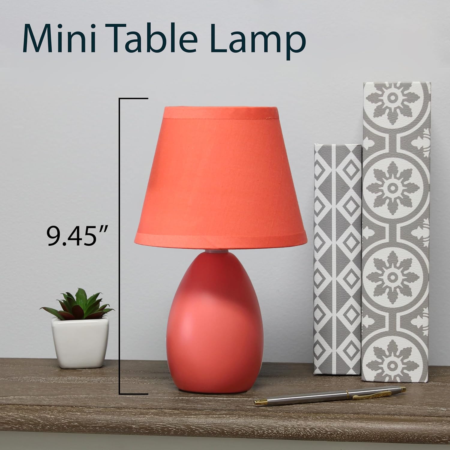 Simple Designs LT1197-ORG-2PK 9.45" 2-Pack Chic and Sleek Oblong Mini Oval Ceramic Table Lamp Set, for Living Room, Bedroom, Office, Orange