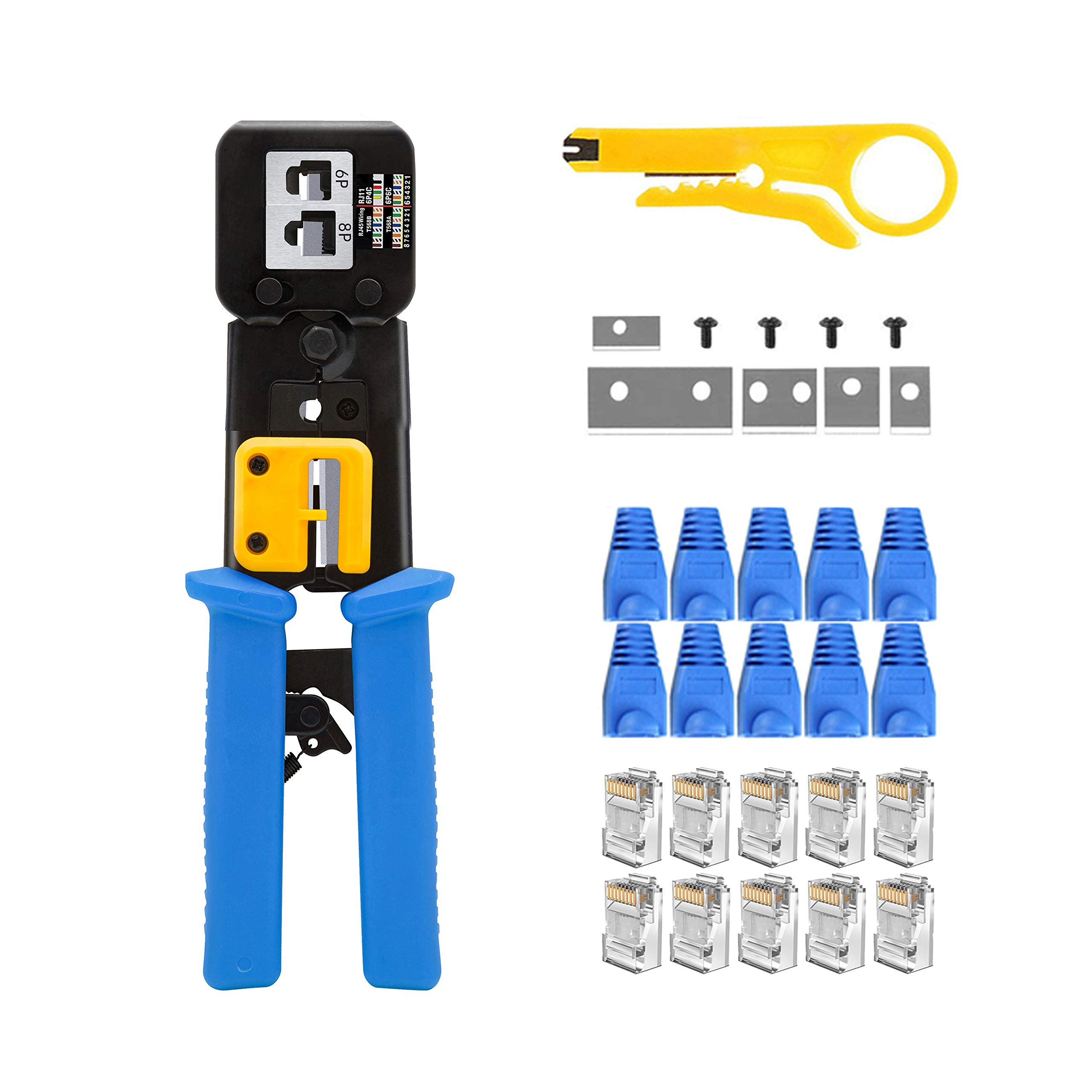 Mayline-Tech Blue Mayline Crimper Rj45 Cat5e/Cat6 Network Crimp Cutter Tool, Rj11/Rj12 Ethernet Crimping Cable Tester Stripper For Passthrough And Legacy Connector(Blue)