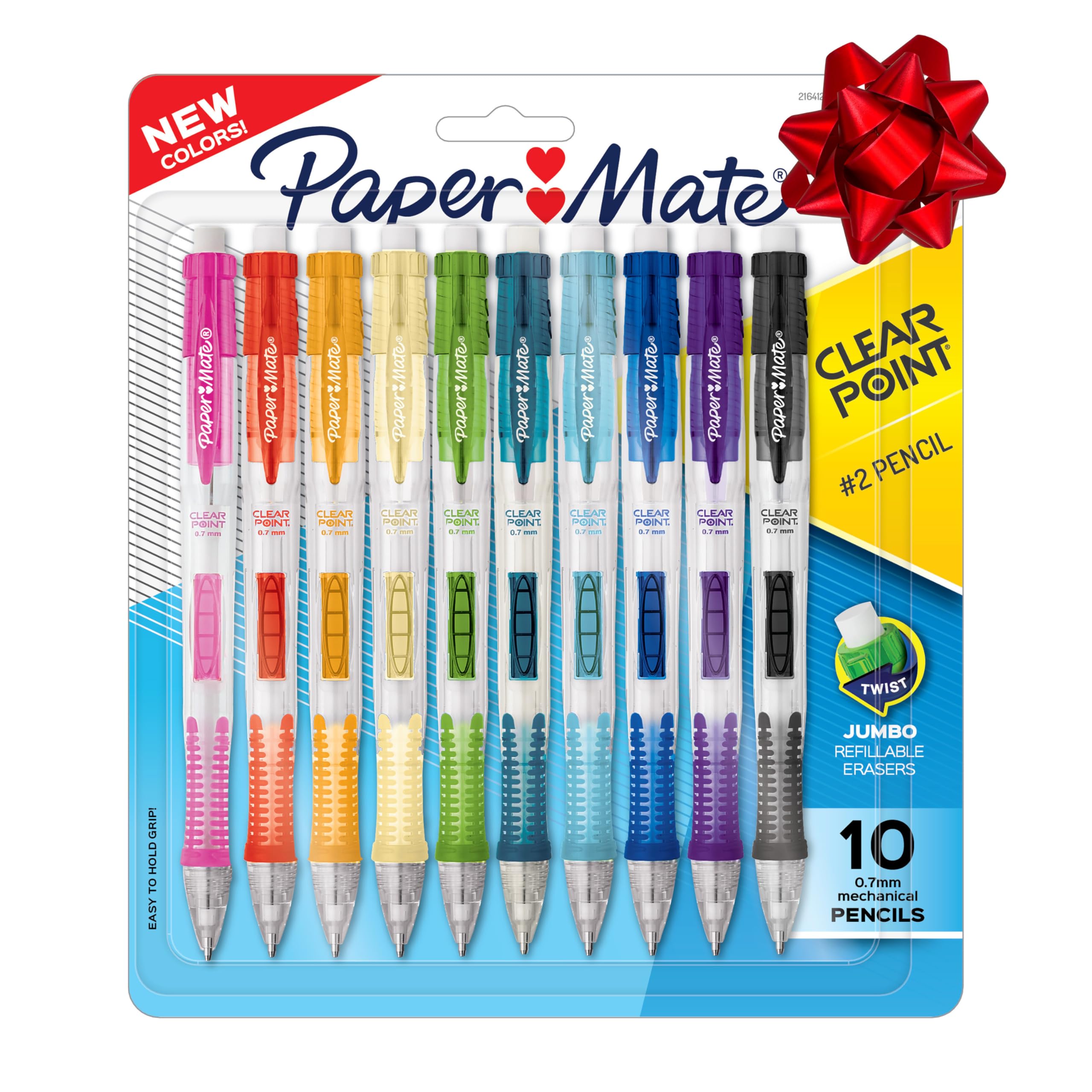 Paper Mate Clearpoint Mechanical Pencils, 0.7mm HB #2, 2 Pencils, School Supplies, Teacher Supplies, Drawing Pencils, Sketching Pencils, Assorted Barrel Colors, 10 Count