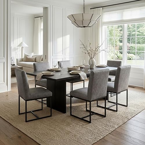 Miniatura 36 de CIMOTA Juego de 4 sillas de comedor modernas de lino, sillas de comedor de mediados de siglo, sillas laterales tapizadas de tela sin brazos con base