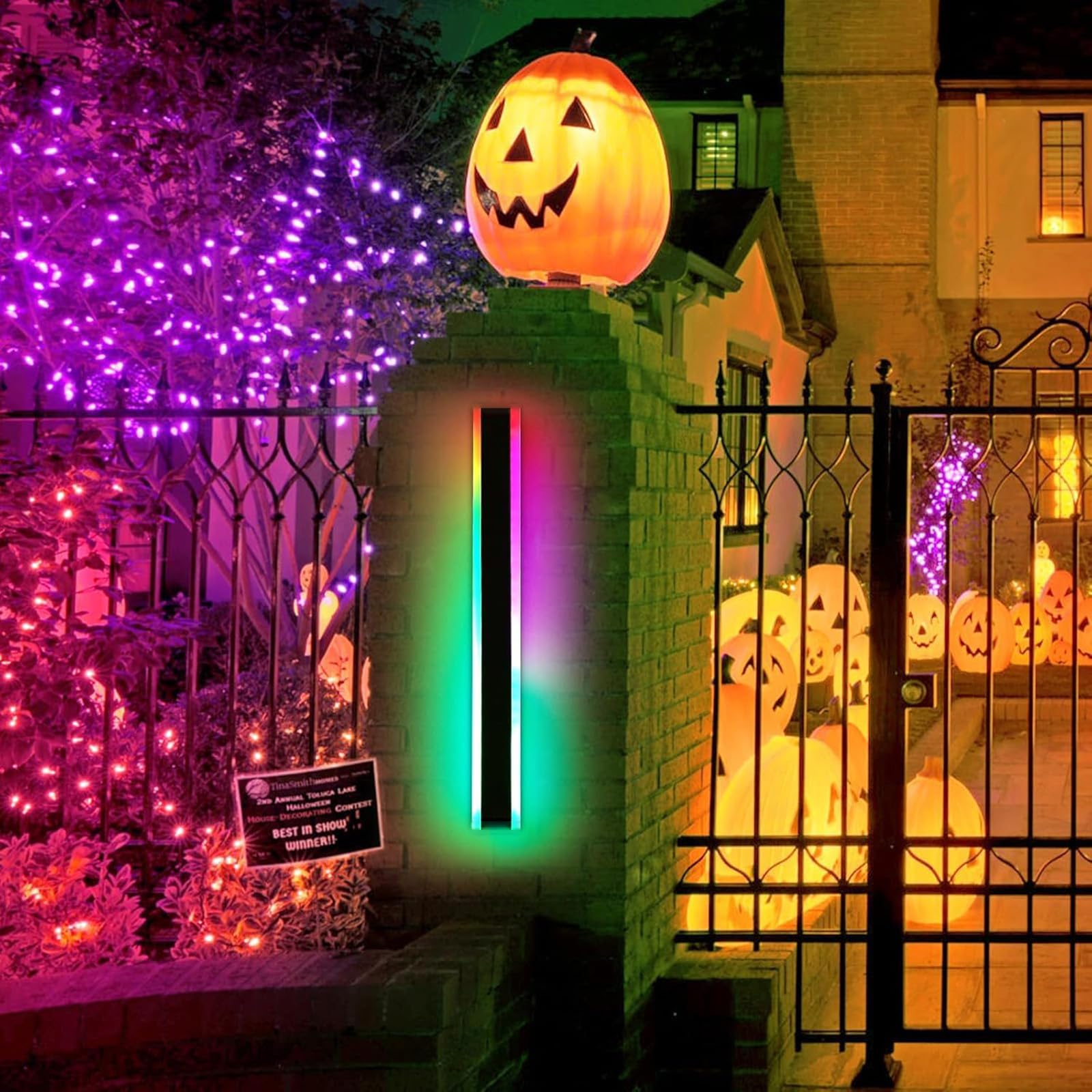 RGB Lange Außenwandleuchten Dimmbar LED Wandlampen mit Fernbedienung Aussen Innen Wandbeleuchtung IP65 Wasserdichte Aluminium Schwarz für Balcony Villa Terrassen Gärten (D,120cm)