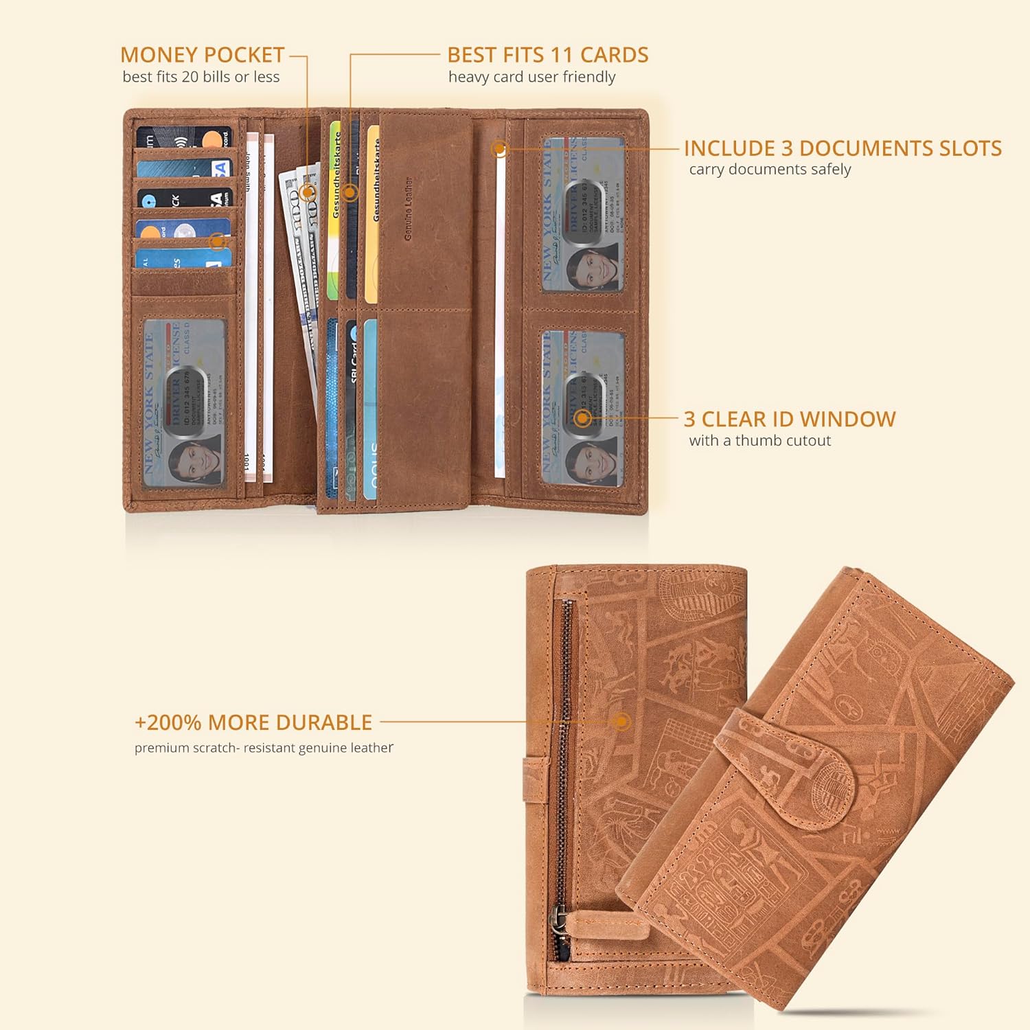 Real Leather Women Wallet Leather with RFID Blocking -Trifold Card Holder Designer Ladies Clutch with ID Window Wallets - Image 2