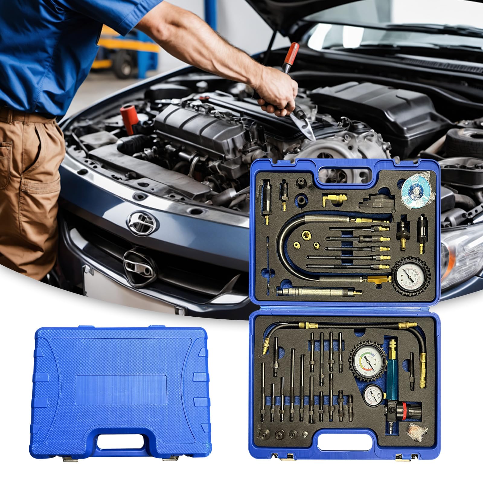 Comprobador Compresión, Gasolina Diésel Comprobador Pérdida Presión Probador Motores Compatible Con Motores Gasolina Diésel Automóviles Camiones Autobuses Motores Agrícolas